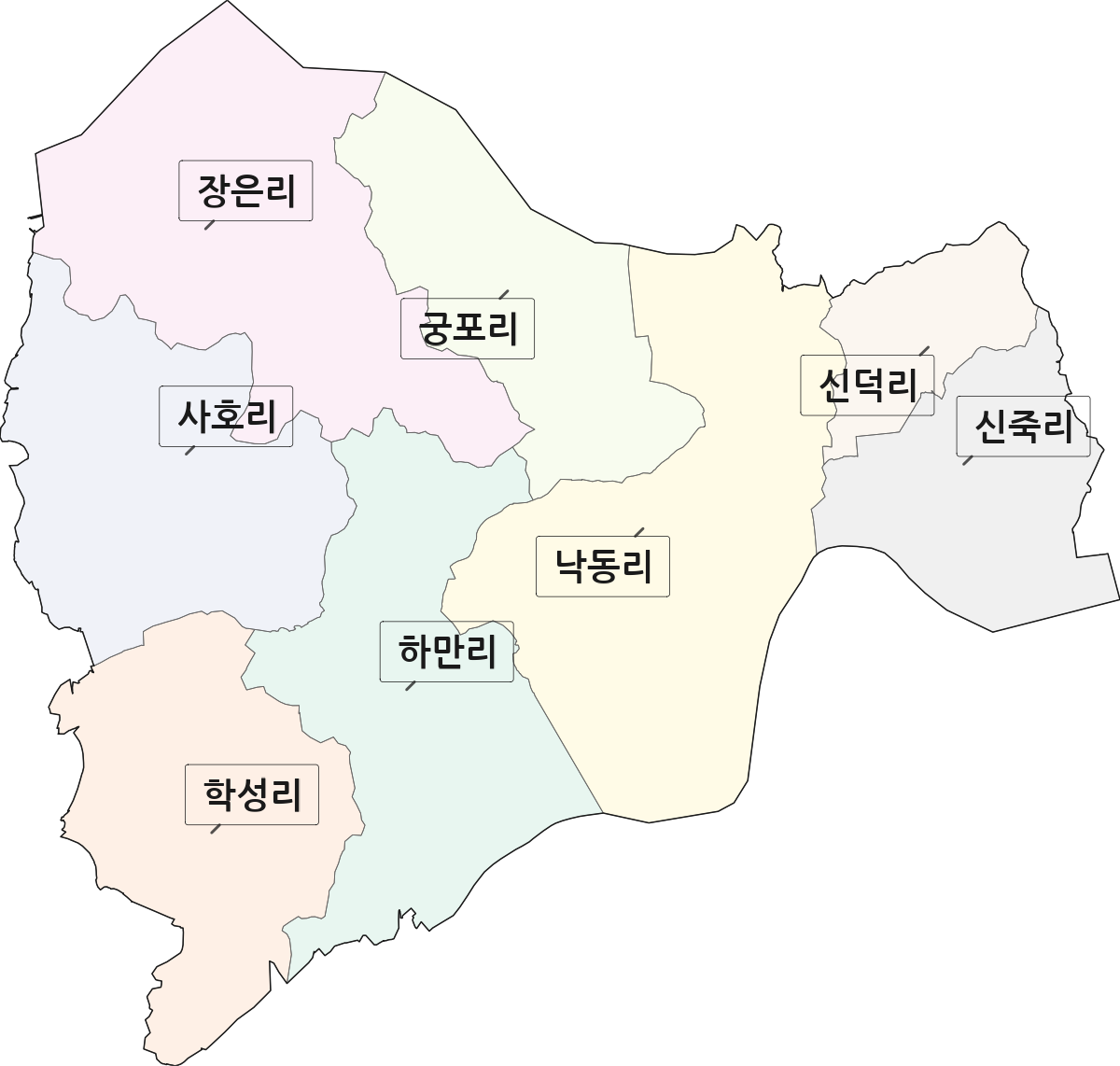 충청남도 보령시 천북면 법정동 리 구분 행정구역 경계 지도