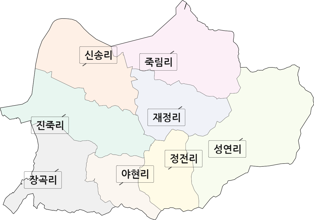 충청남도 보령시 청소면 법정동 리 구분 행정구역 경계 지도