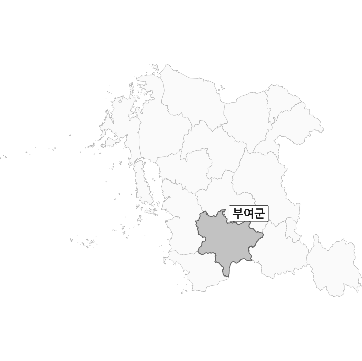충청남도 범위 내 부여군 행정구역 경계 지도