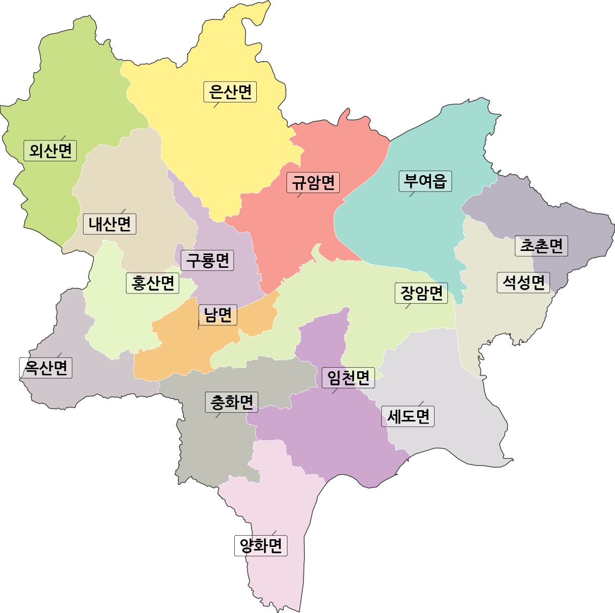 충청남도 부여군 법정동 행정구역 경계 지도
