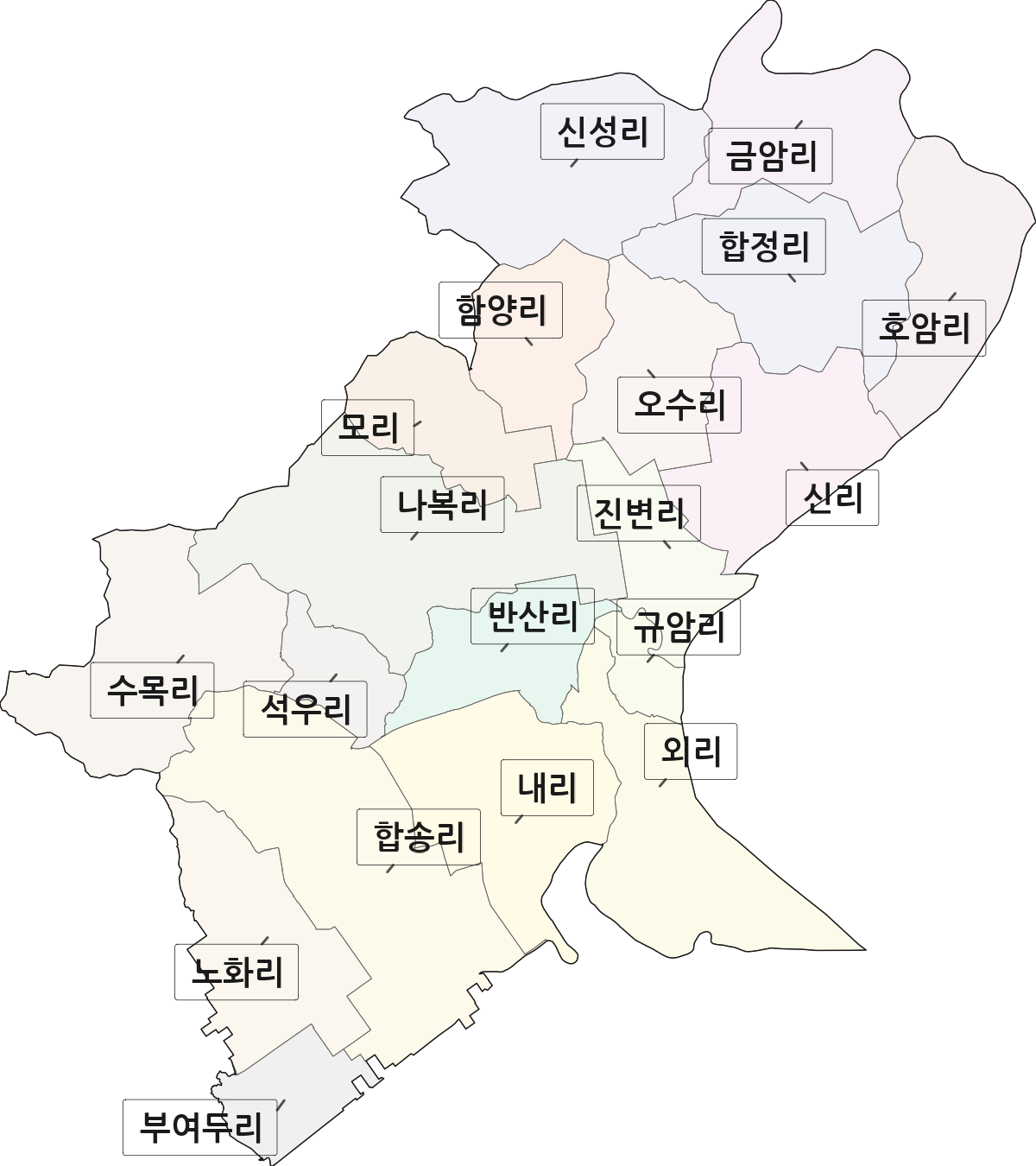 충청남도 부여군 규암면 법정동 리 구분 행정구역 경계 지도