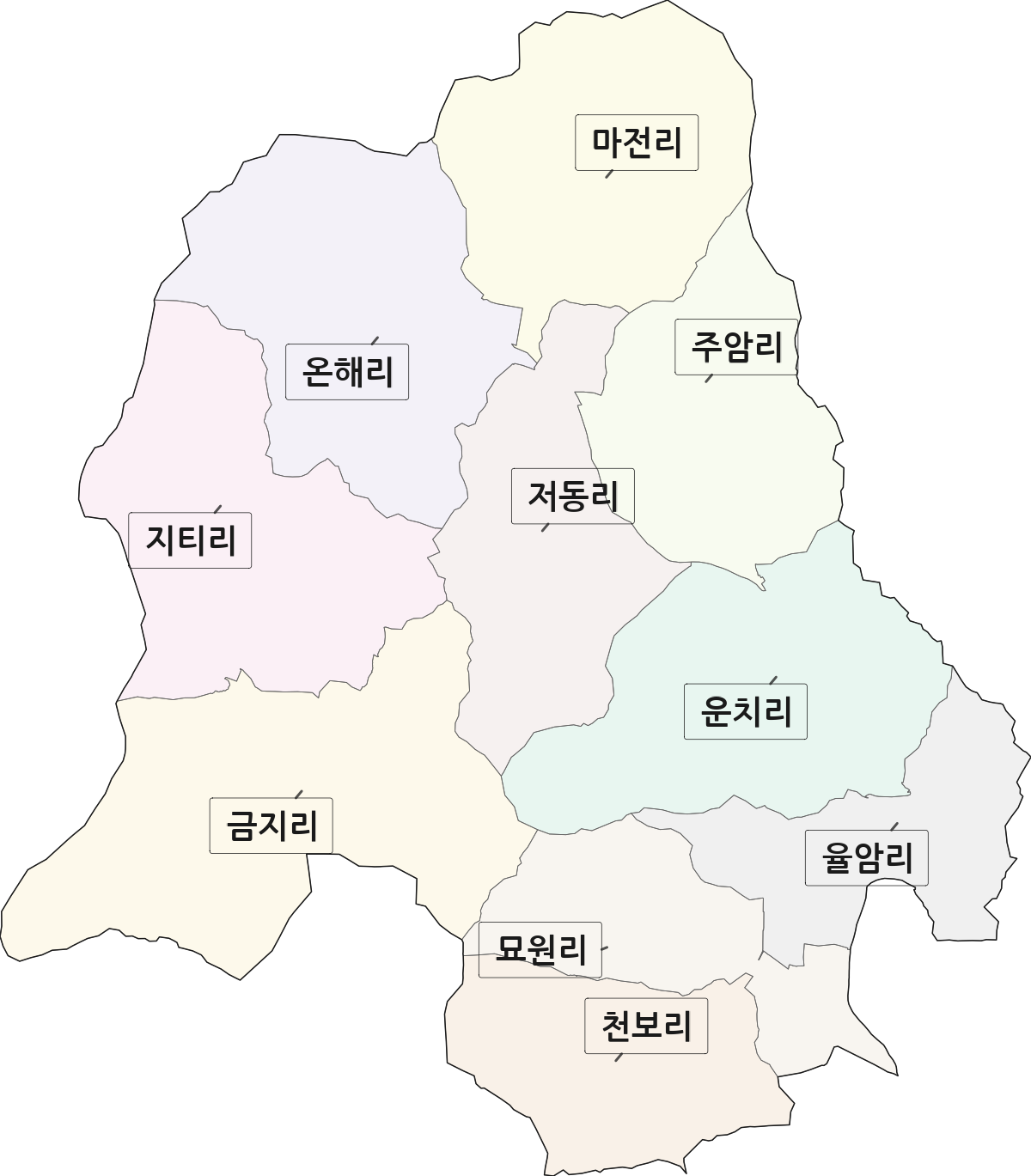 충청남도 부여군 내산면 법정동 리 구분 행정구역 경계 지도
