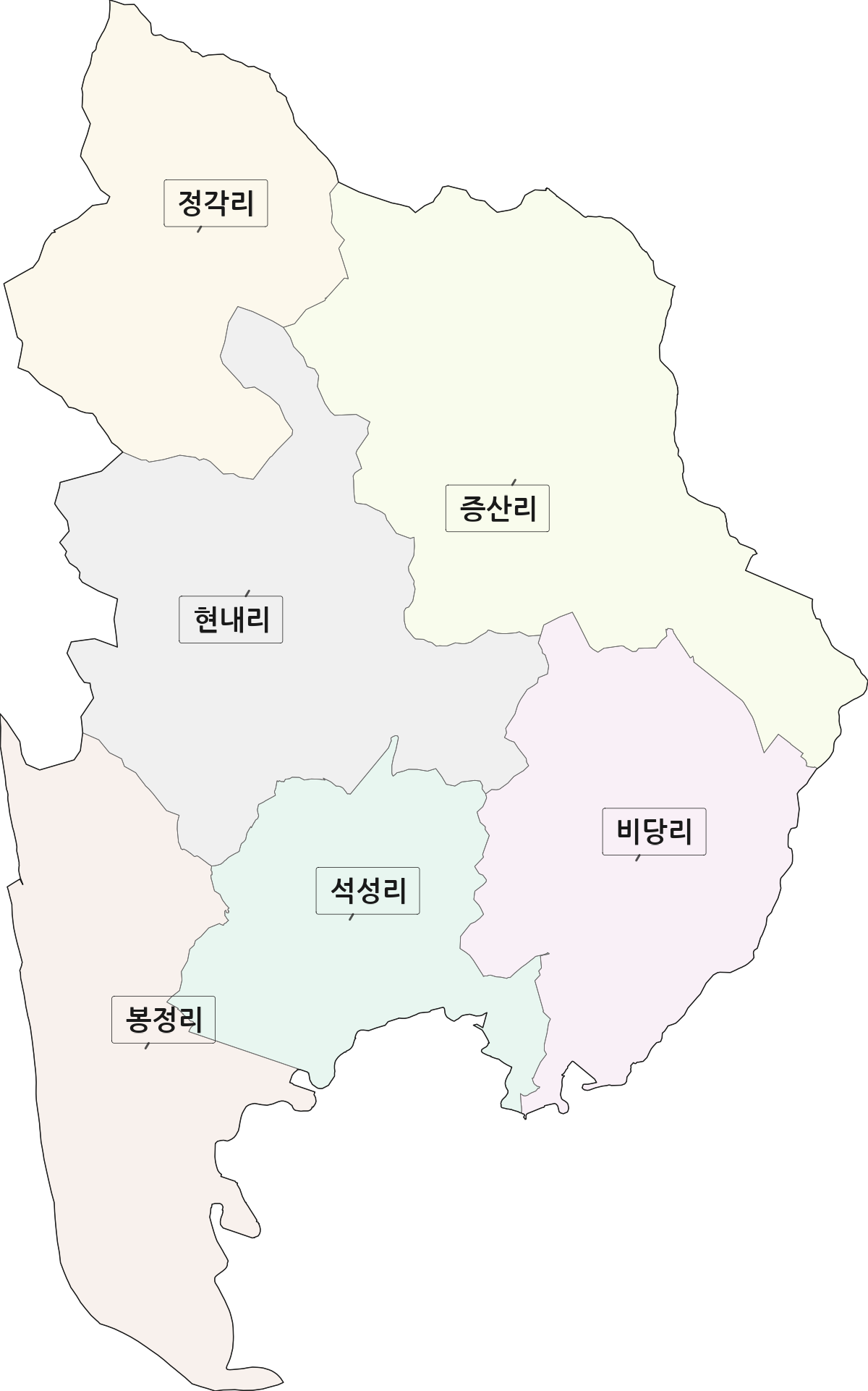 충청남도 부여군 석성면 법정동 리 구분 행정구역 경계 지도