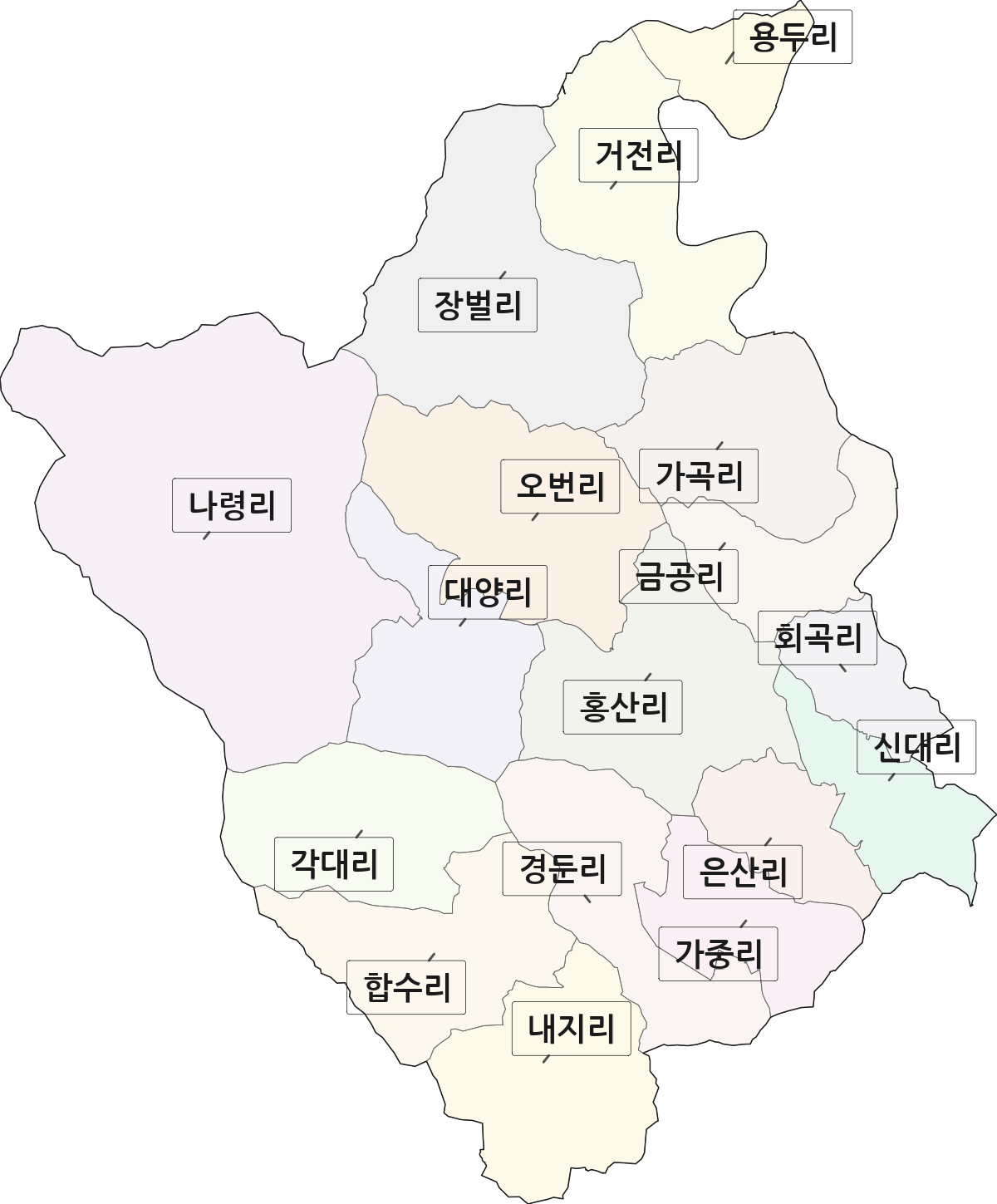 충청남도 부여군 은산면 법정동 리 구분 행정구역 경계 지도