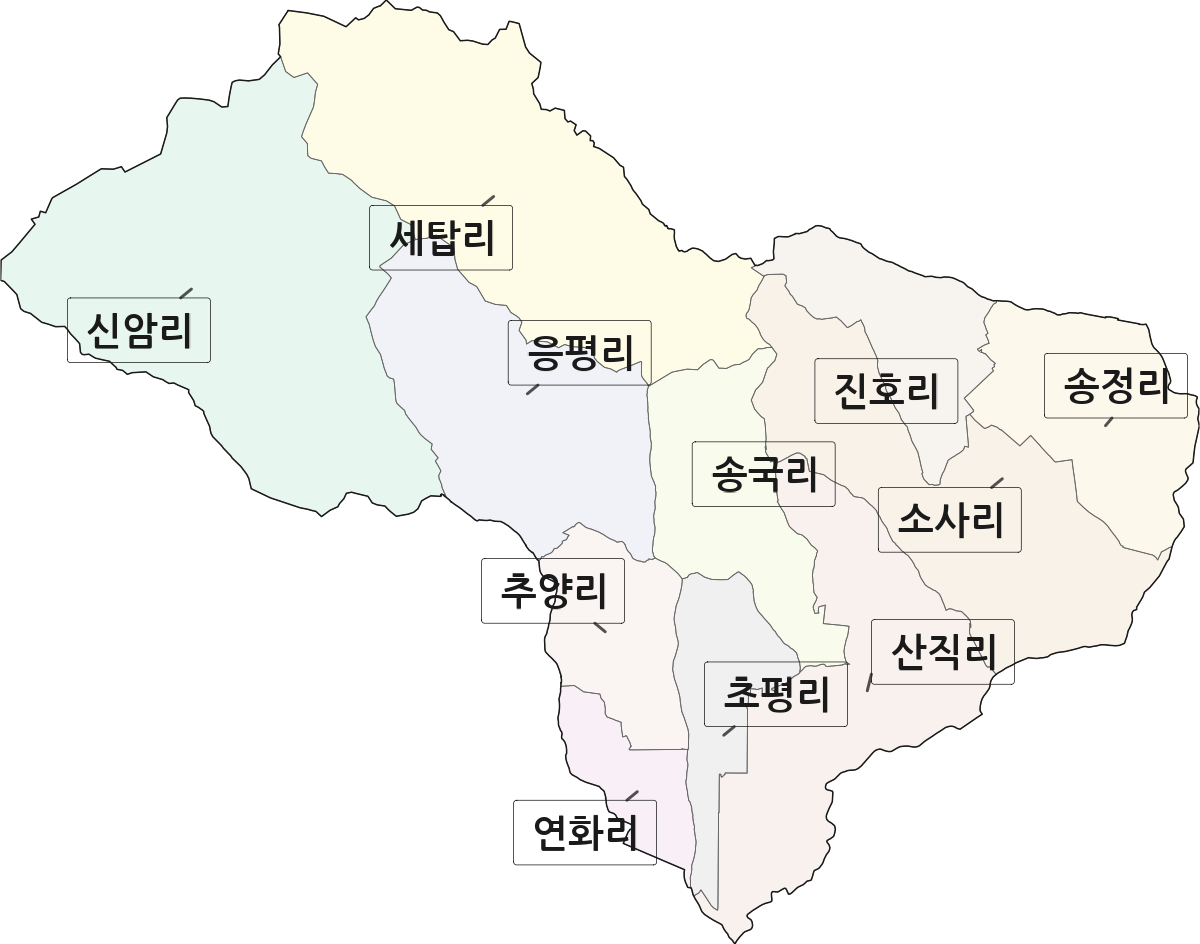 충청남도 부여군 초촌면 법정동 리 구분 행정구역 경계 지도