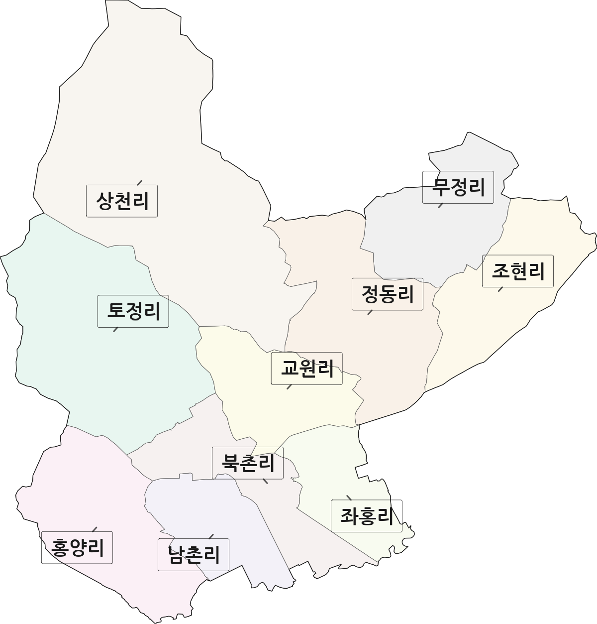 충청남도 부여군 홍산면 법정동 리 구분 행정구역 경계 지도