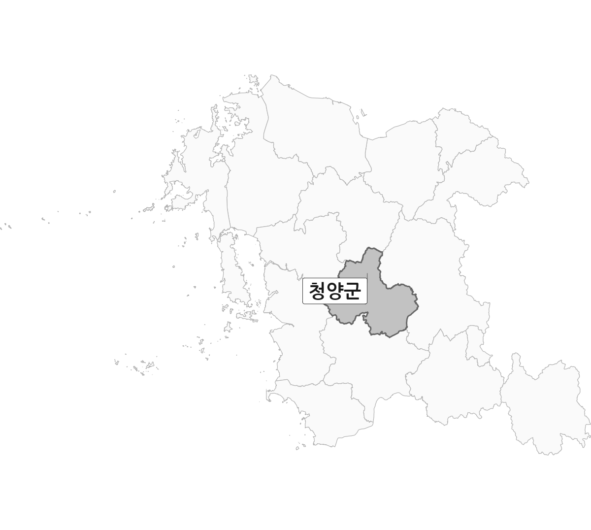 충청남도 범위 내 청양군 행정구역 경계 지도