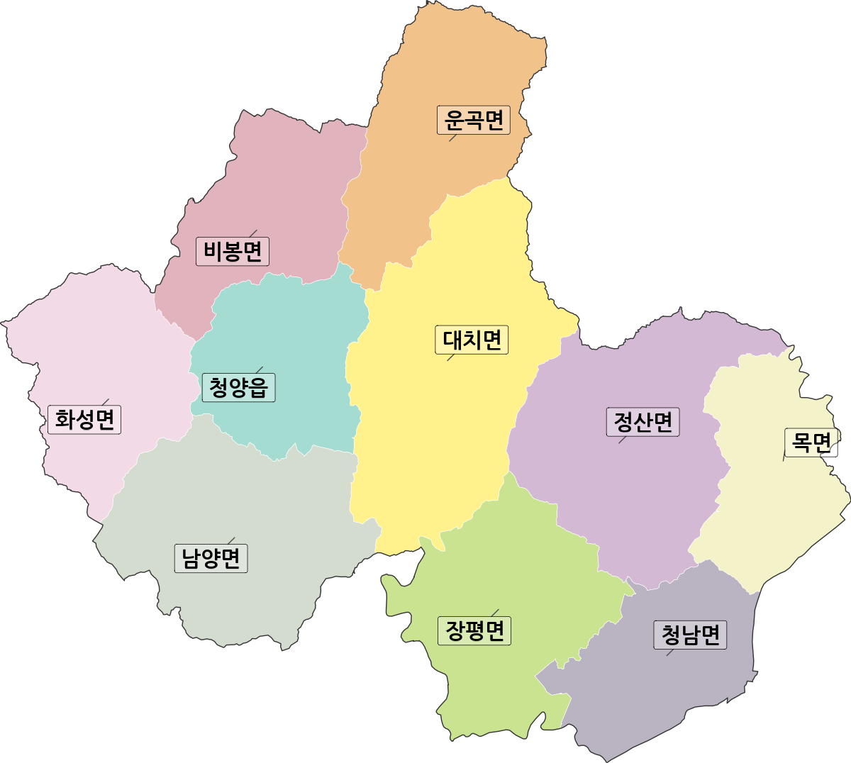 충청남도 청양군 법정동 행정구역 경계 지도