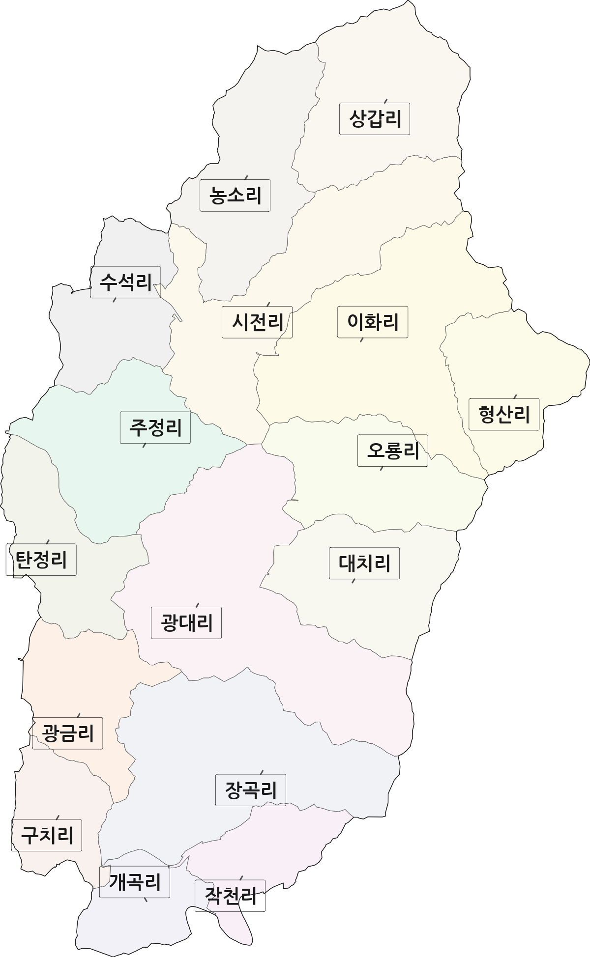 충청남도 청양군 대치면 법정동 리 구분 행정구역 경계 지도