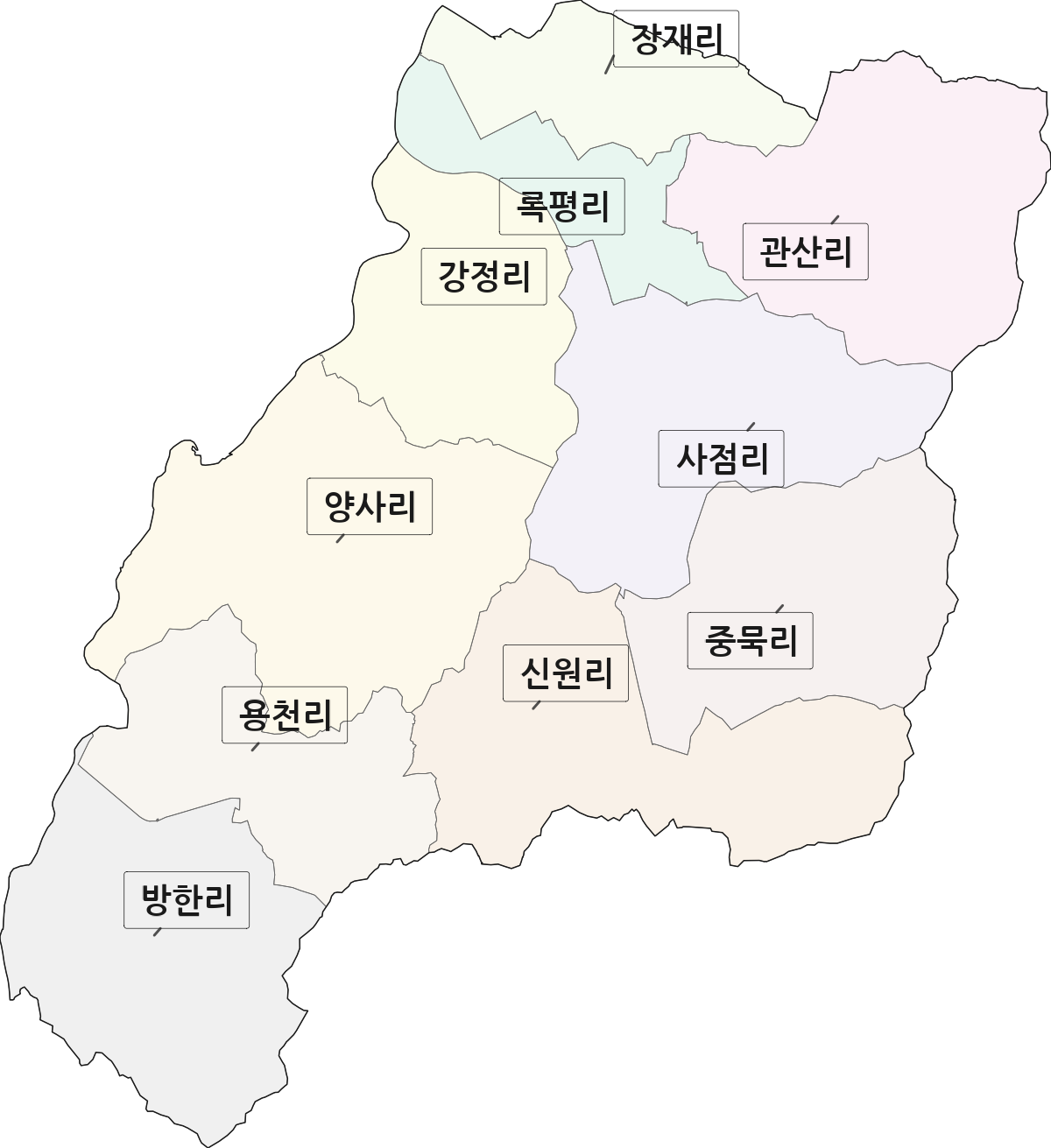 충청남도 청양군 비봉면 법정동 리 구분 행정구역 경계 지도