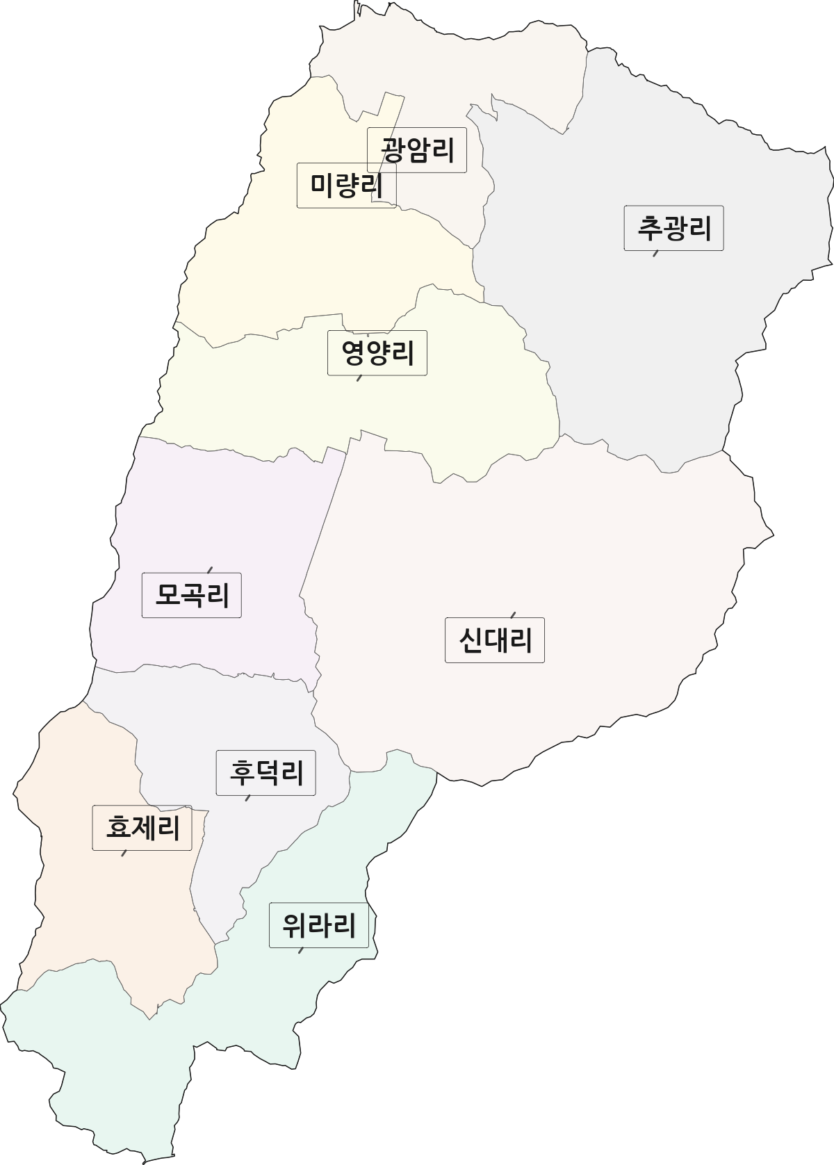 충청남도 청양군 운곡면 법정동 리 구분 행정구역 경계 지도
