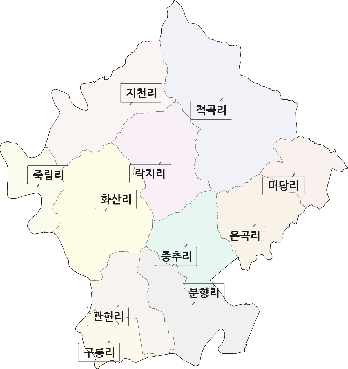 충청남도 청양군 장평면 법정동 리 구분 행정구역 경계 지도