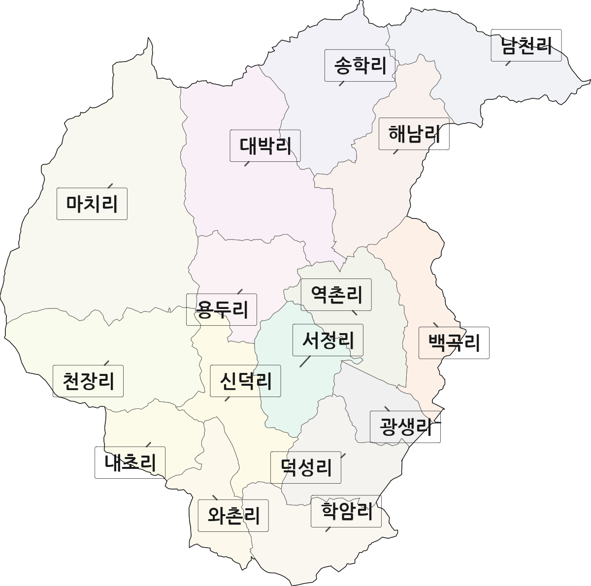 충청남도 청양군 정산면 법정동 리 구분 행정구역 경계 지도