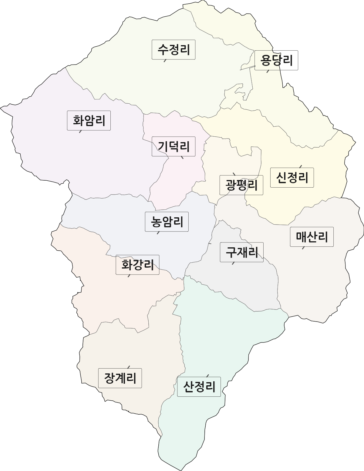 충청남도 청양군 화성면 법정동 리 구분 행정구역 경계 지도