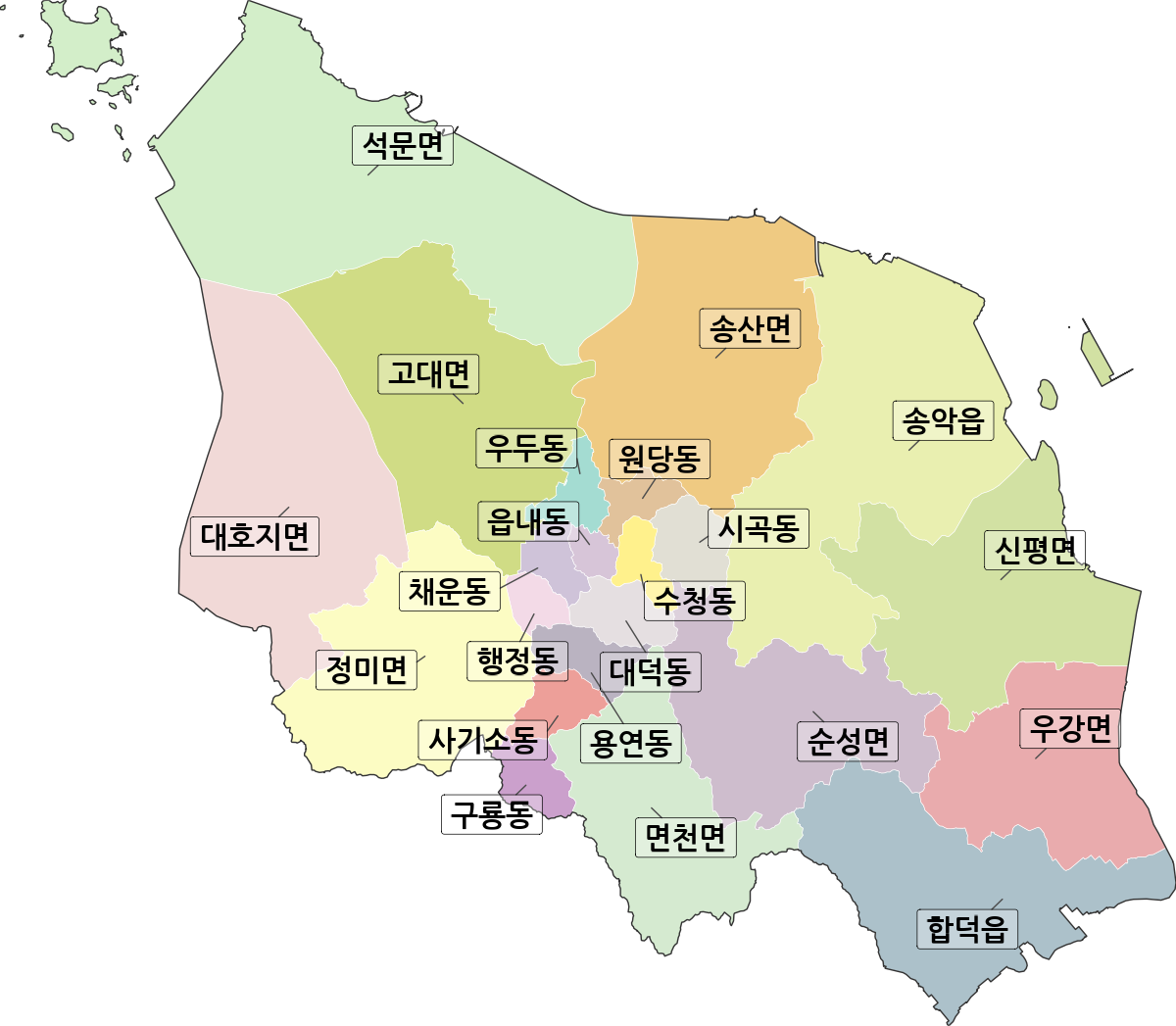충청남도 당진시 법정동 행정구역 경계 지도