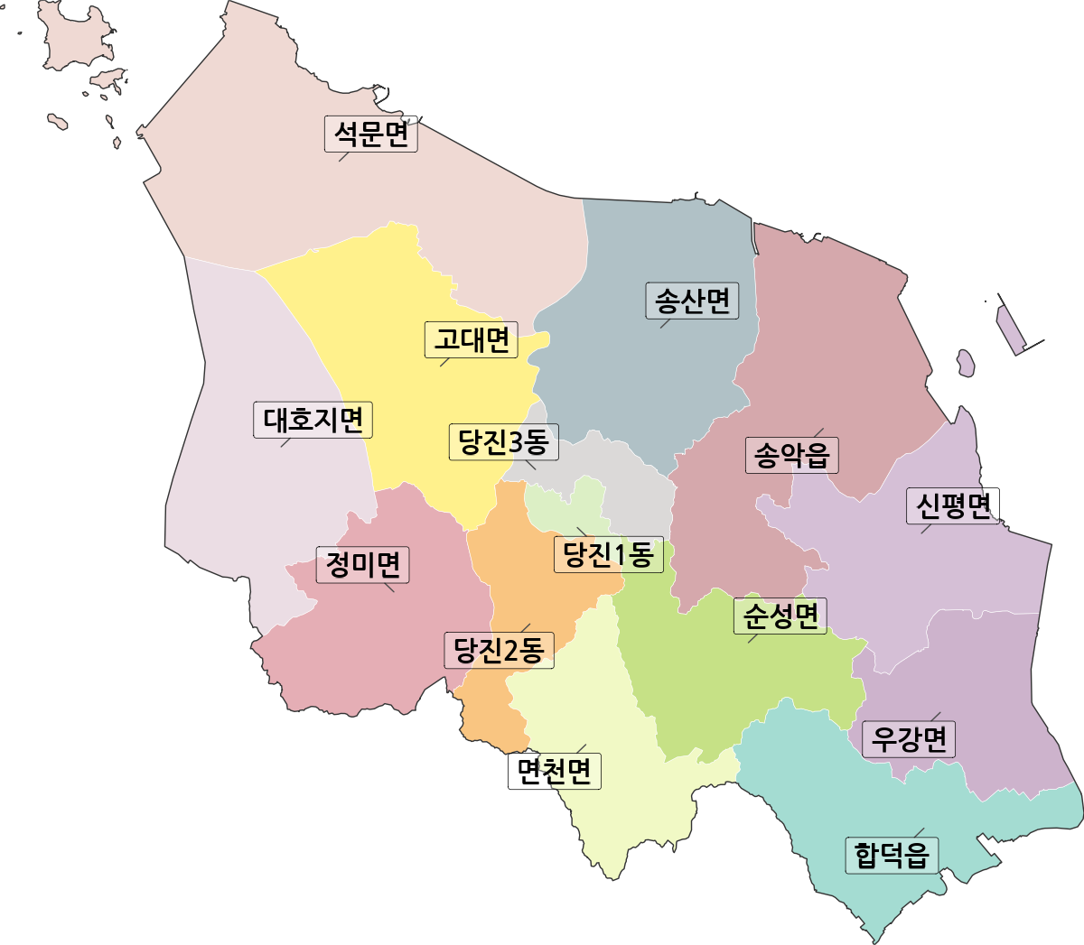 충청남도 당진시 행정동 행정구역 경계 지도