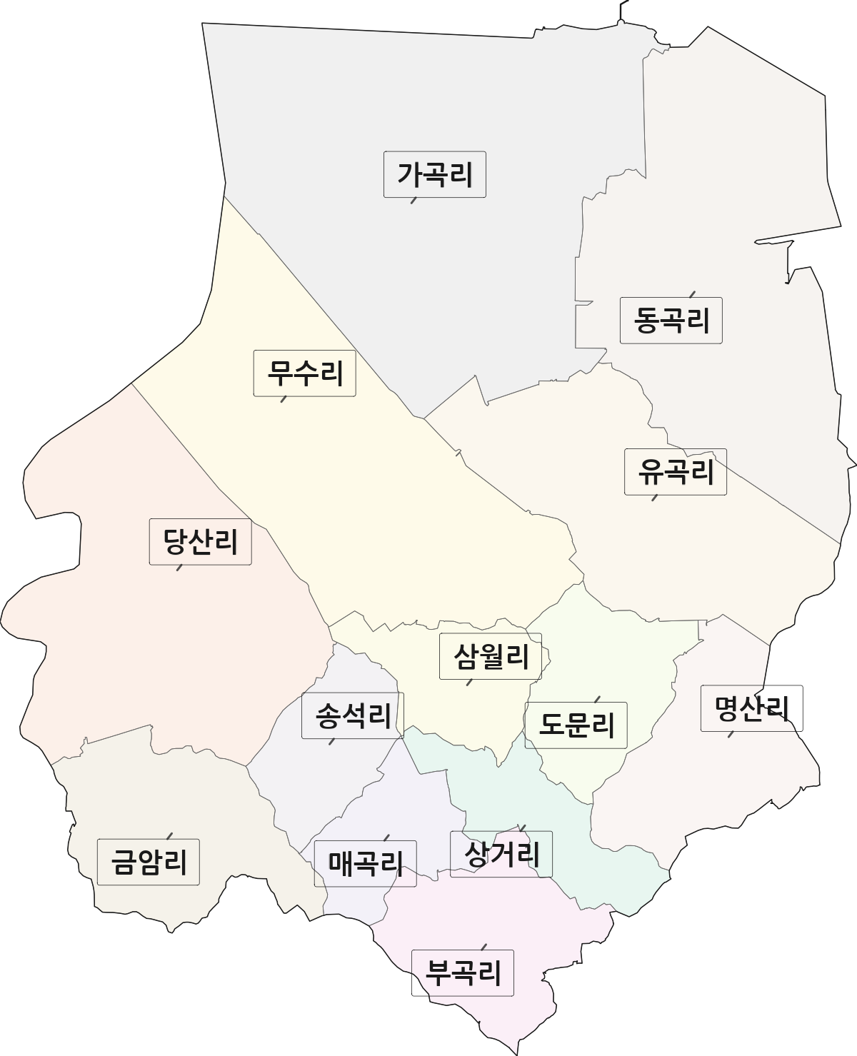 충청남도 당진시 송산면 법정동 리 구분 행정구역 경계 지도