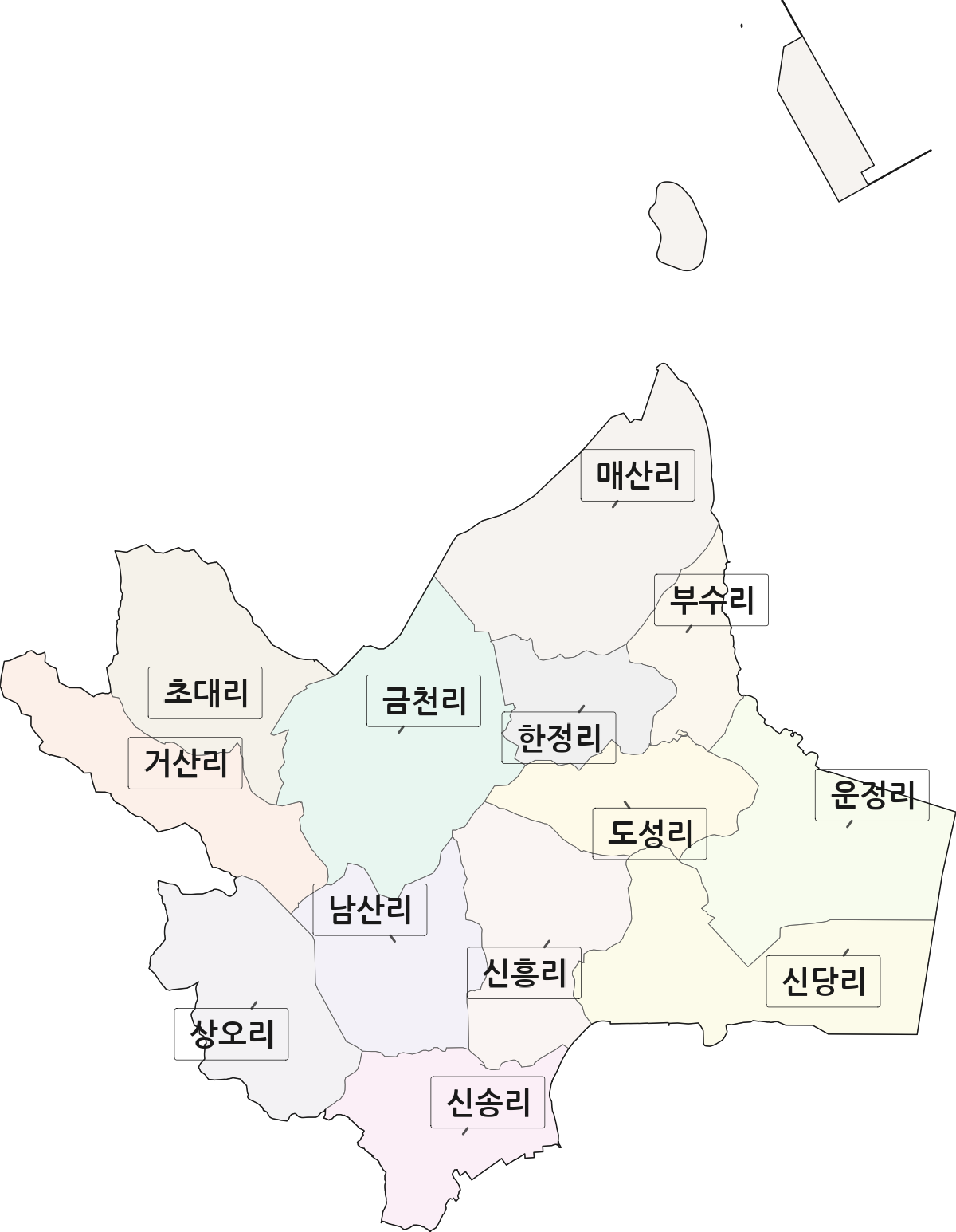 충청남도 당진시 신평면 법정동 리 구분 행정구역 경계 지도