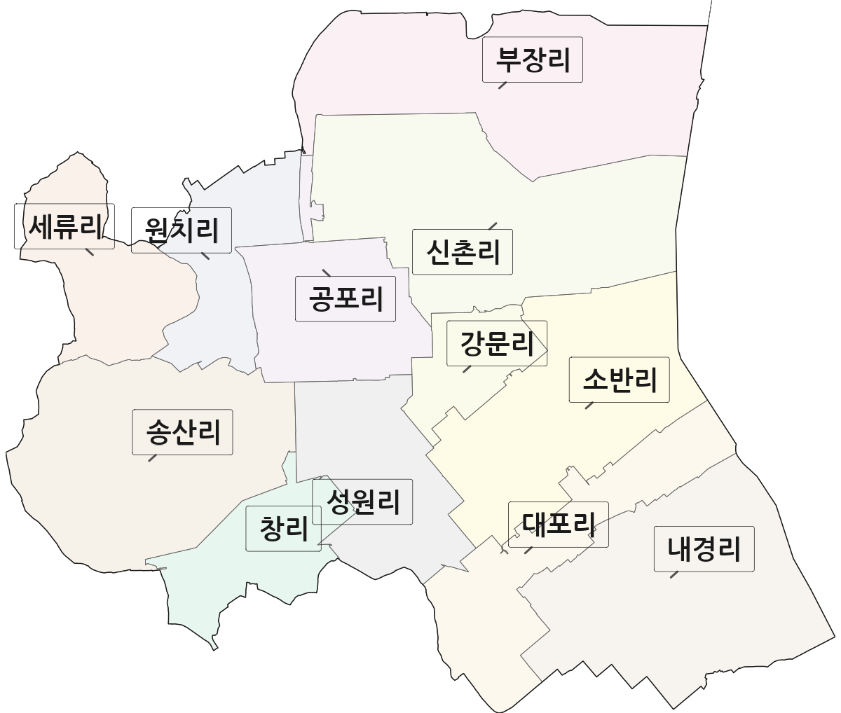 충청남도 당진시 우강면 법정동 리 구분 행정구역 경계 지도