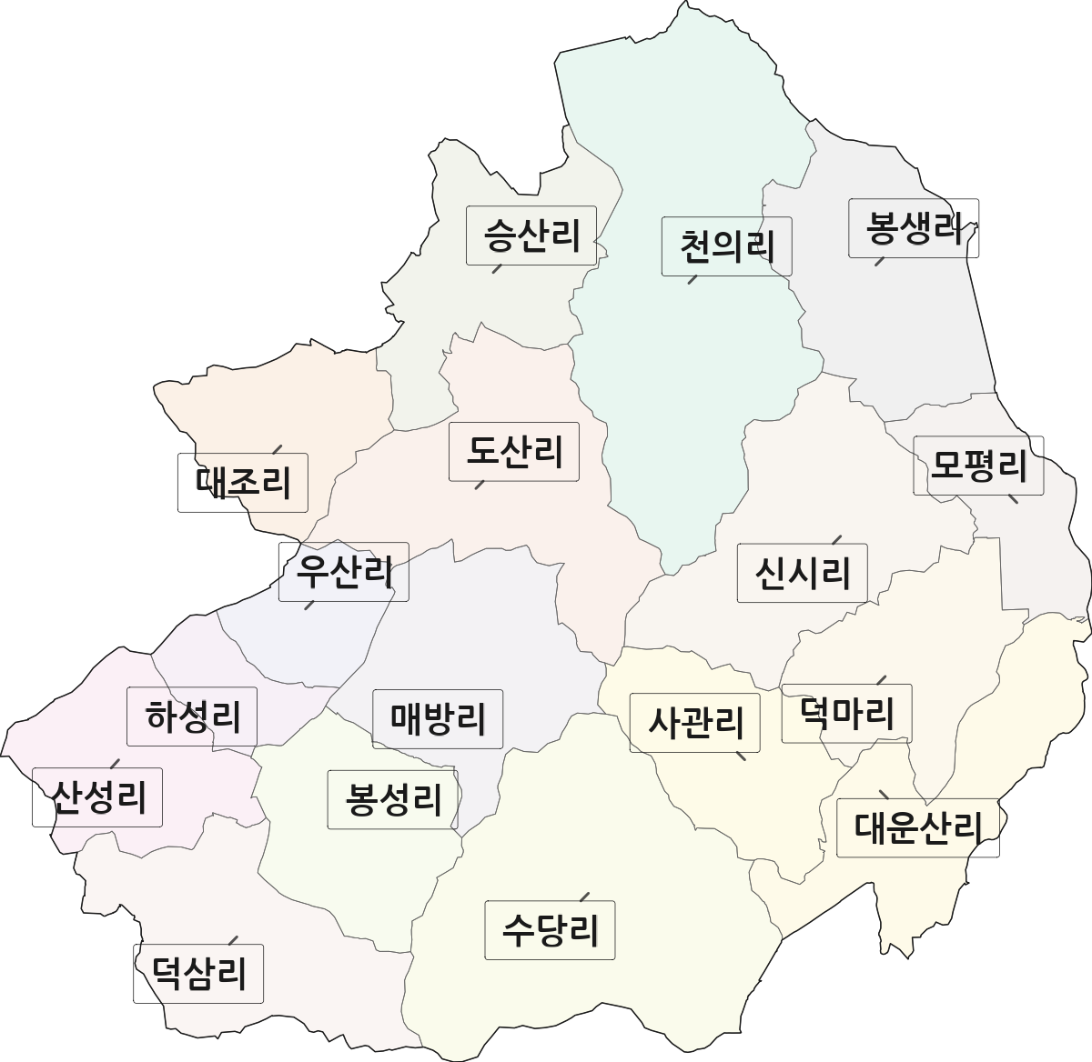 충청남도 당진시 정미면 법정동 리 구분 행정구역 경계 지도