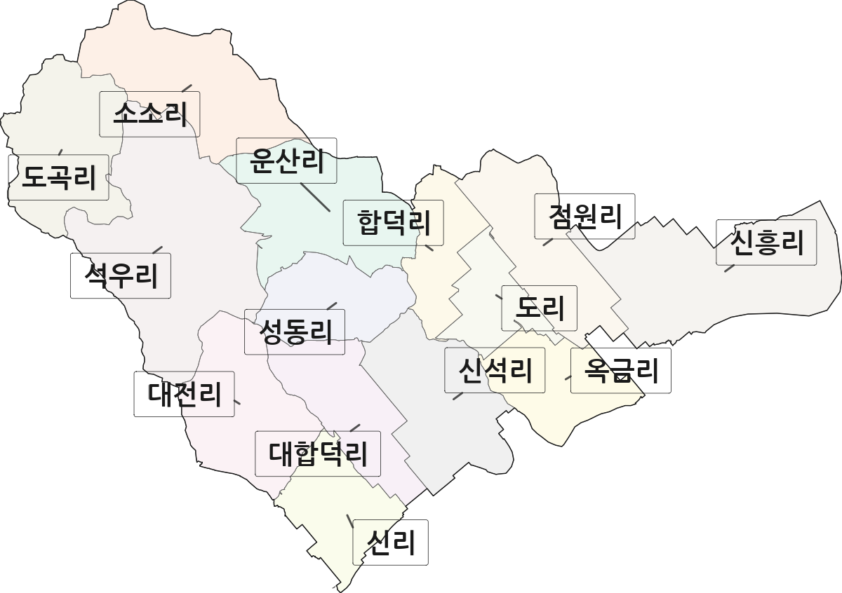 충청남도 당진시 합덕읍 법정동 리 구분 행정구역 경계 지도