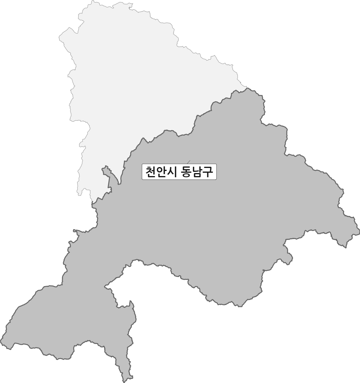 충청남도 천안시 범위 내 동남구 행정구역 경계 지도