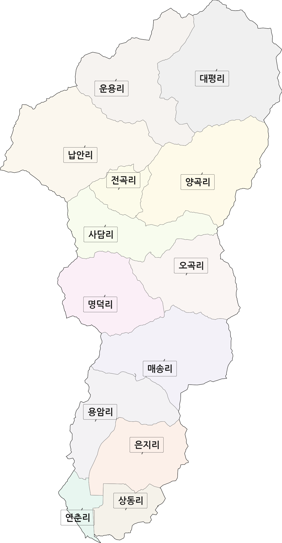 충청남도 천안시 동남구 북면 법정동 리 구분 행정구역 경계 지도