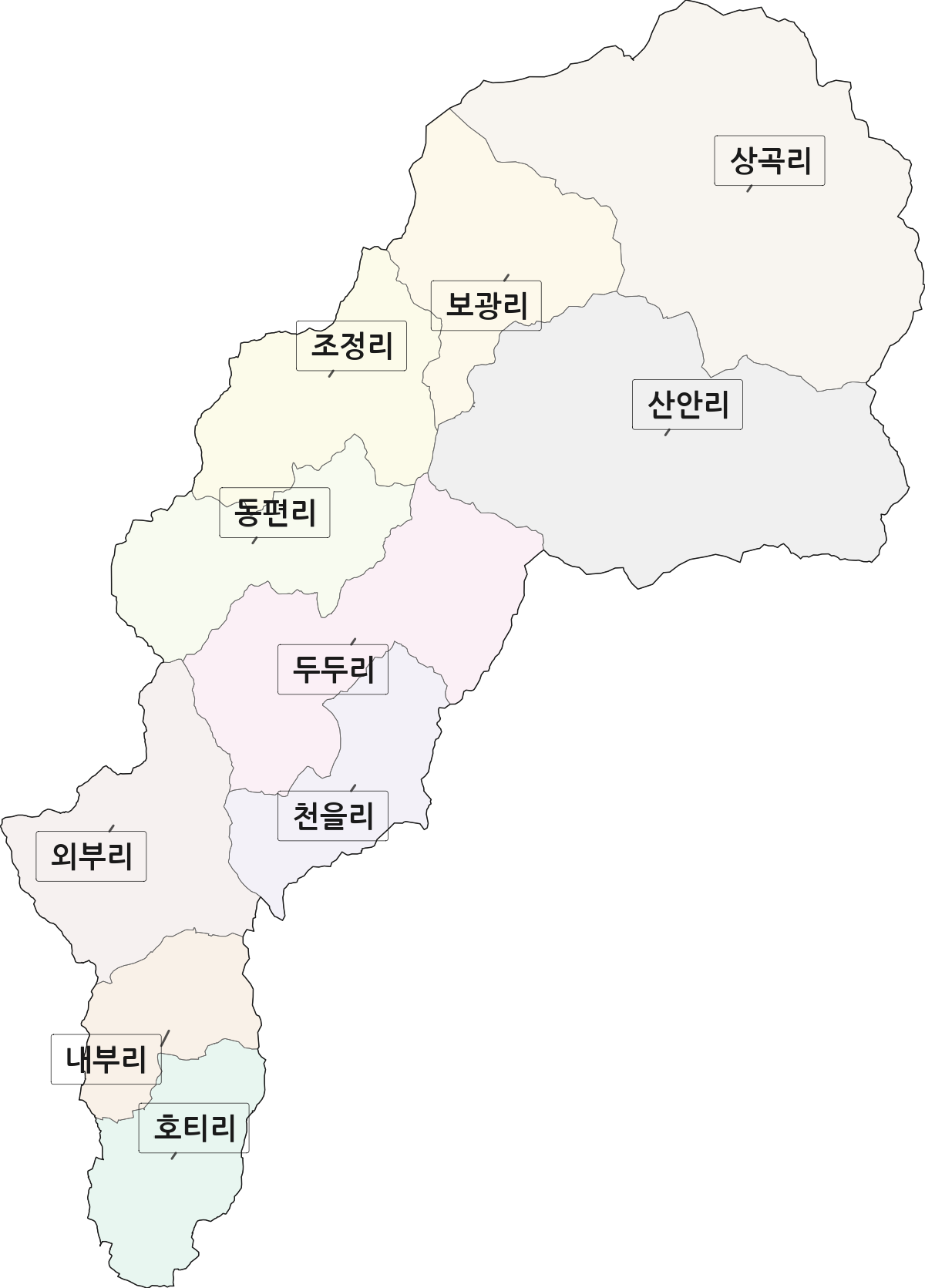 충청남도 금산군 군북면 법정동 리 구분 행정구역 경계 지도