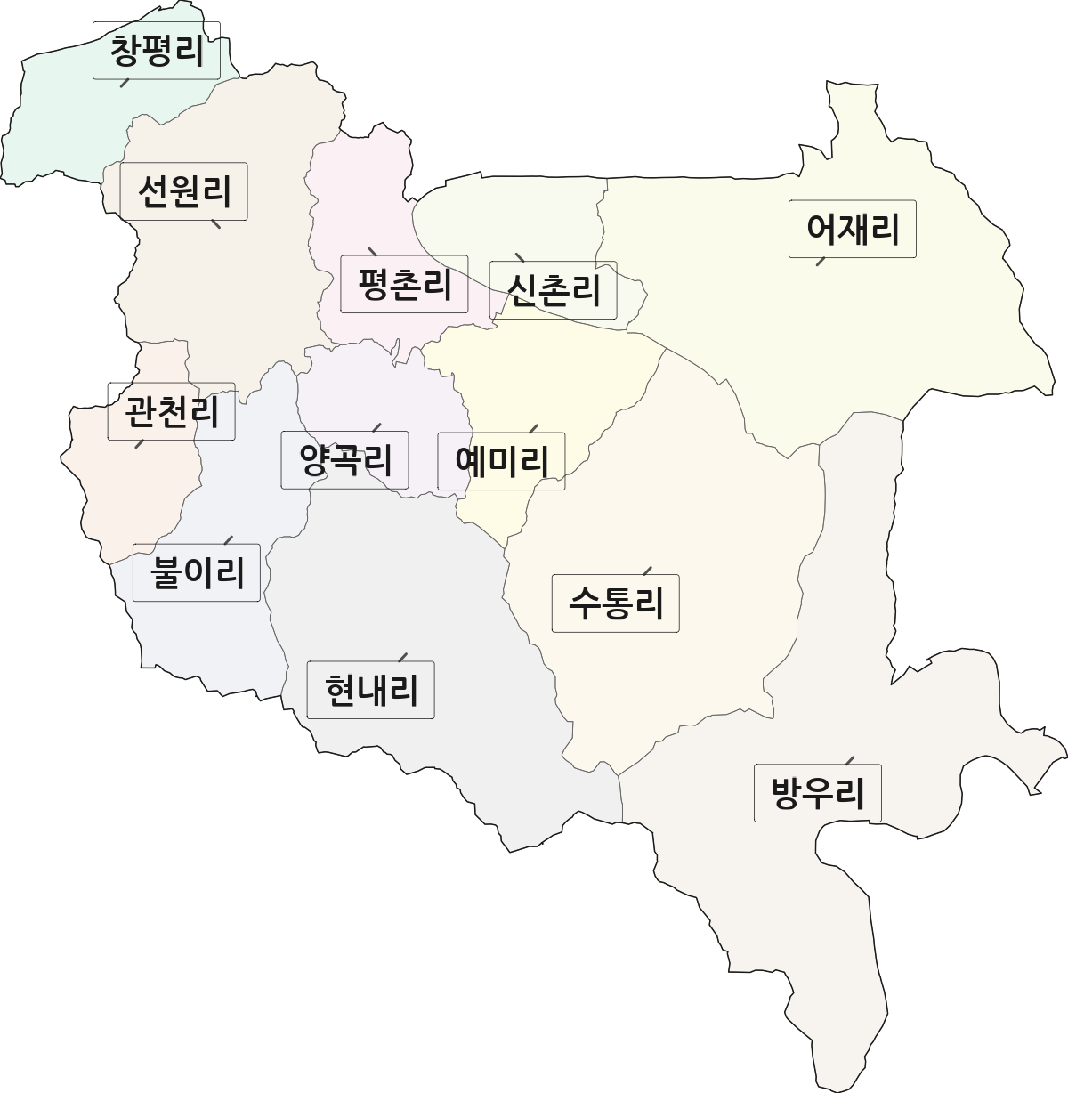 충청남도 금산군 부리면 법정동 리 구분 행정구역 경계 지도