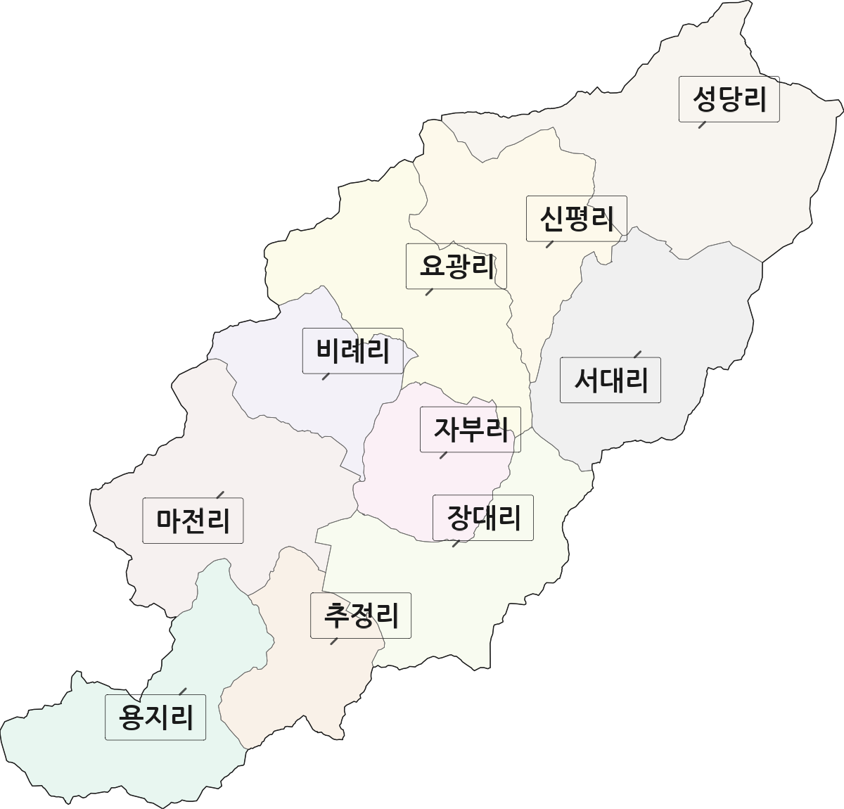 충청남도 금산군 추부면 법정동 리 구분 행정구역 경계 지도