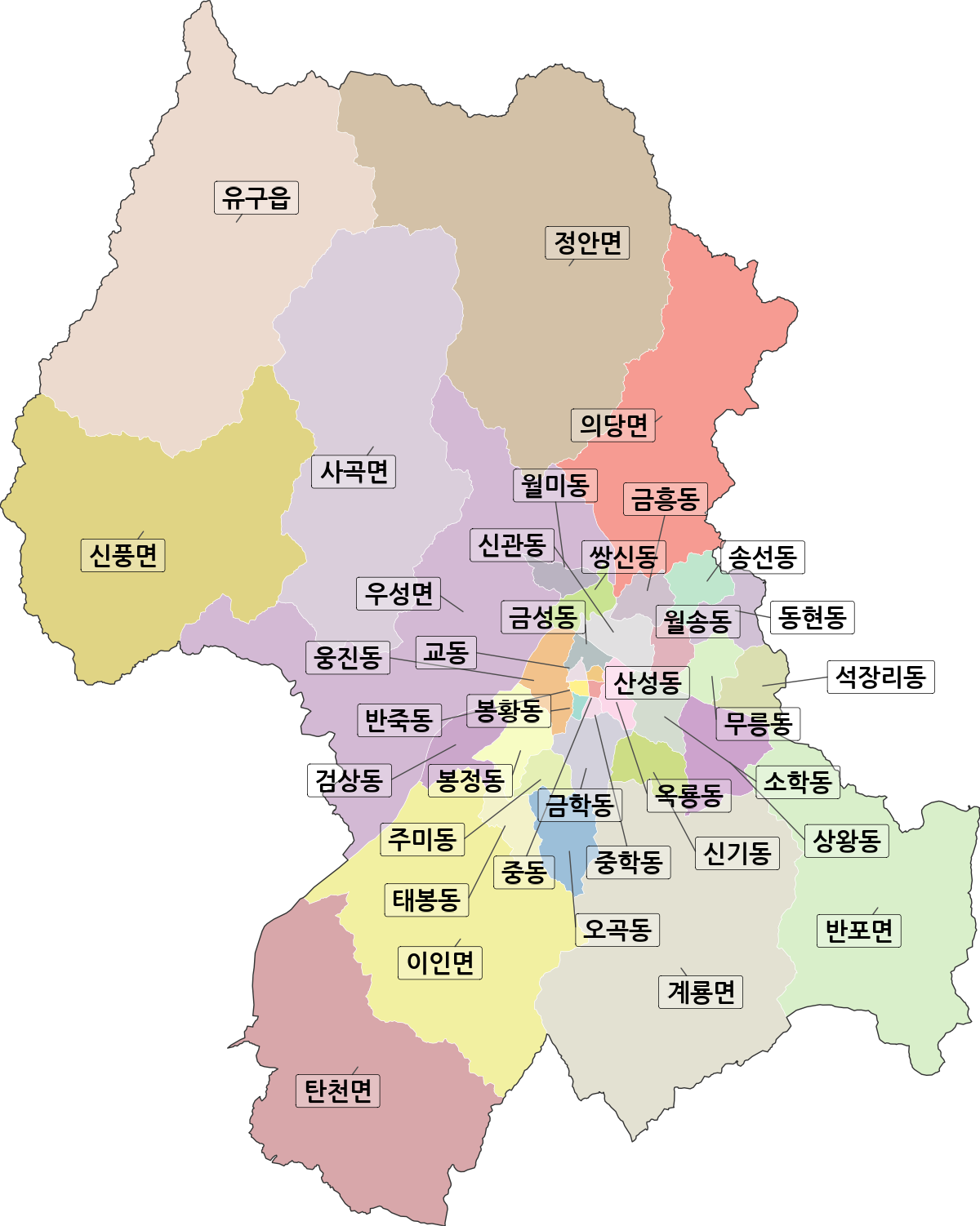 충청남도 공주시 법정동 행정구역 경계 지도
