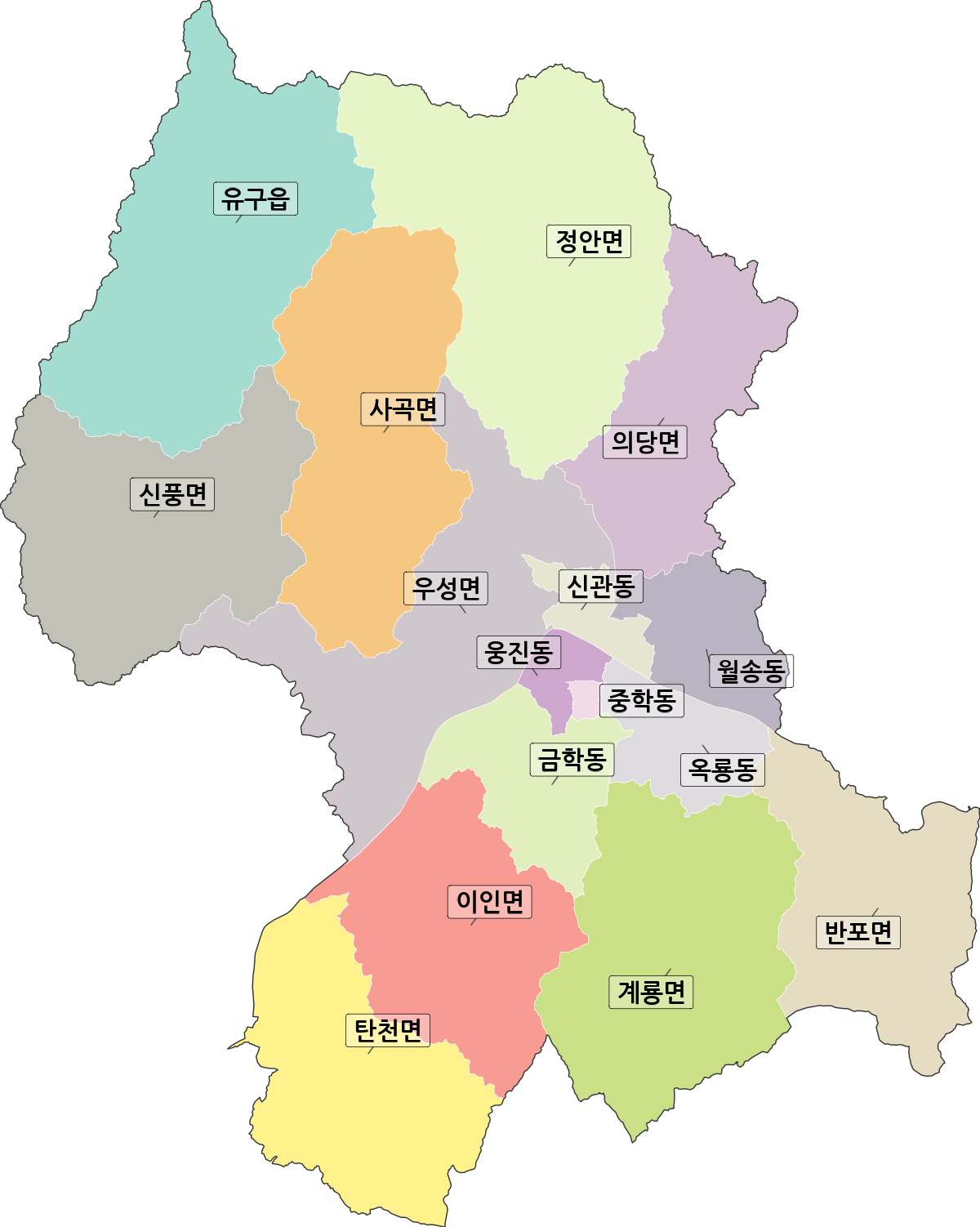 충청남도 공주시 행정동 행정구역 경계 지도