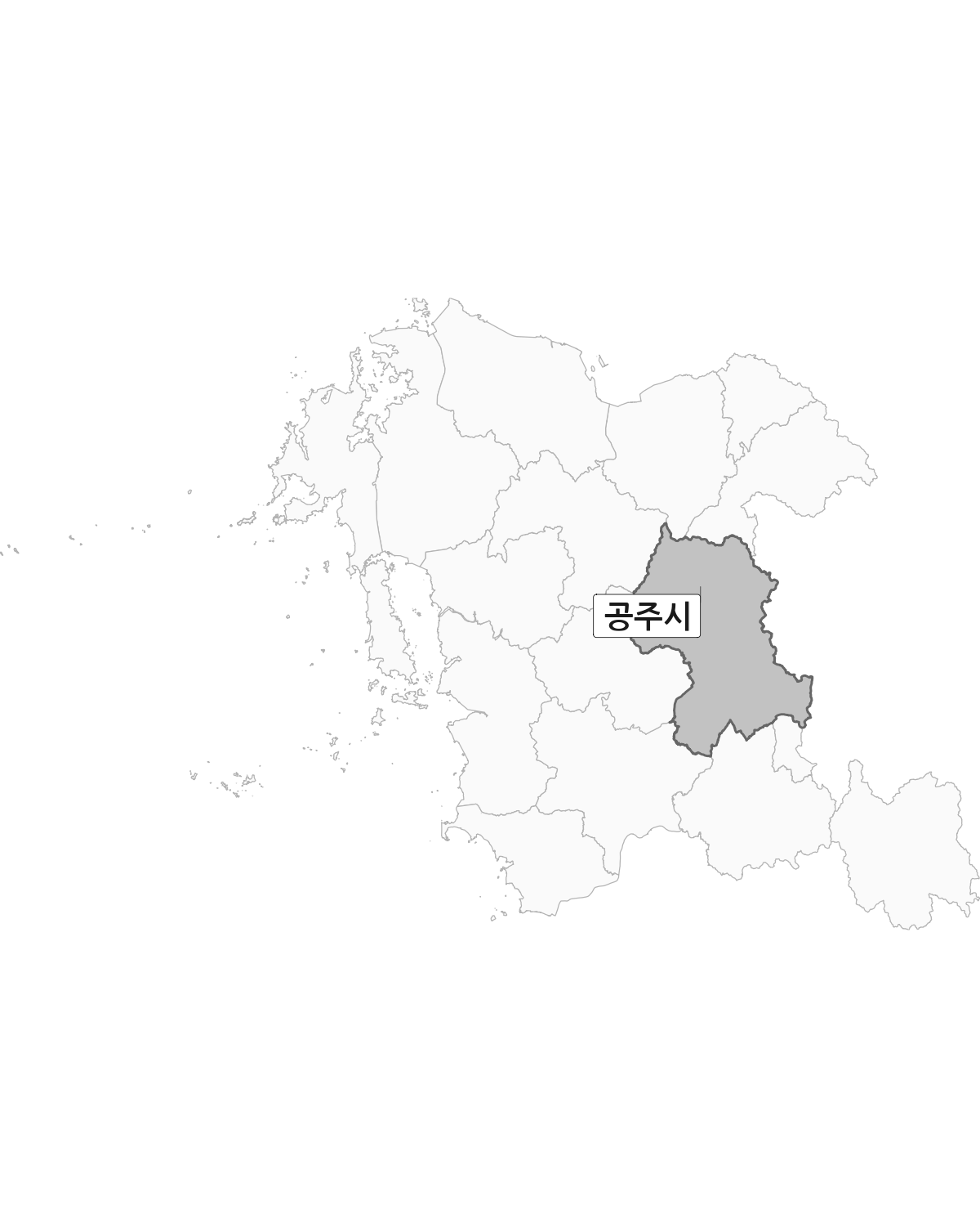 충청남도 범위 내 공주시 행정구역 경계 지도