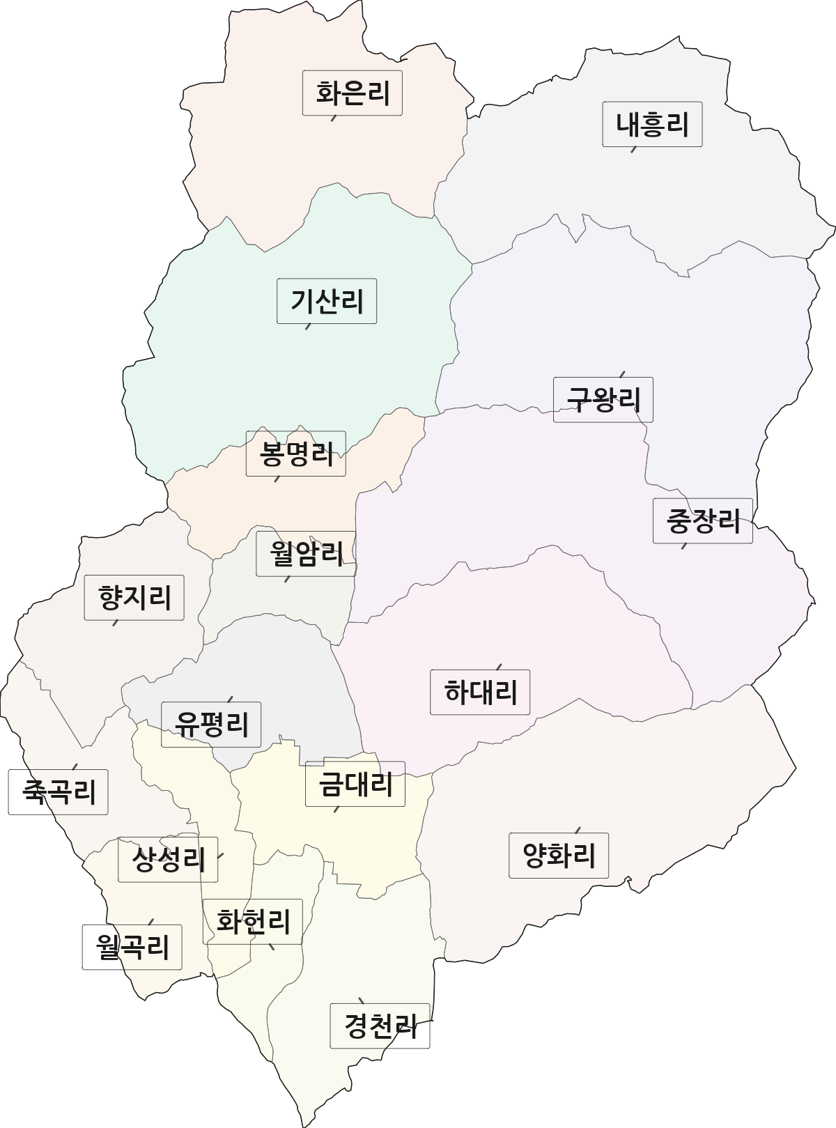 충청남도 공주시 계룡면 법정동 리 구분 행정구역 경계 지도