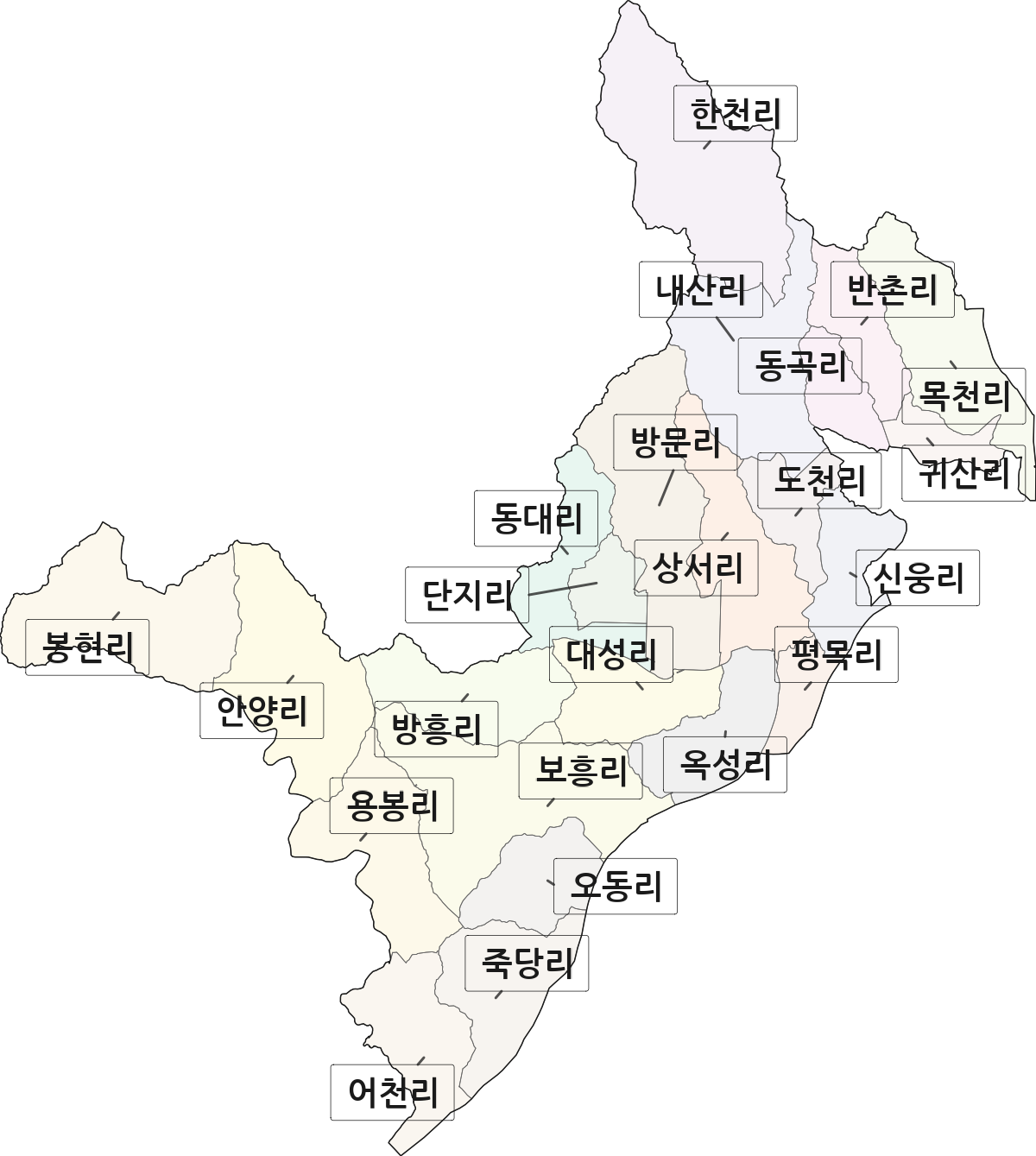 충청남도 공주시 우성면 법정동 리 구분 행정구역 경계 지도