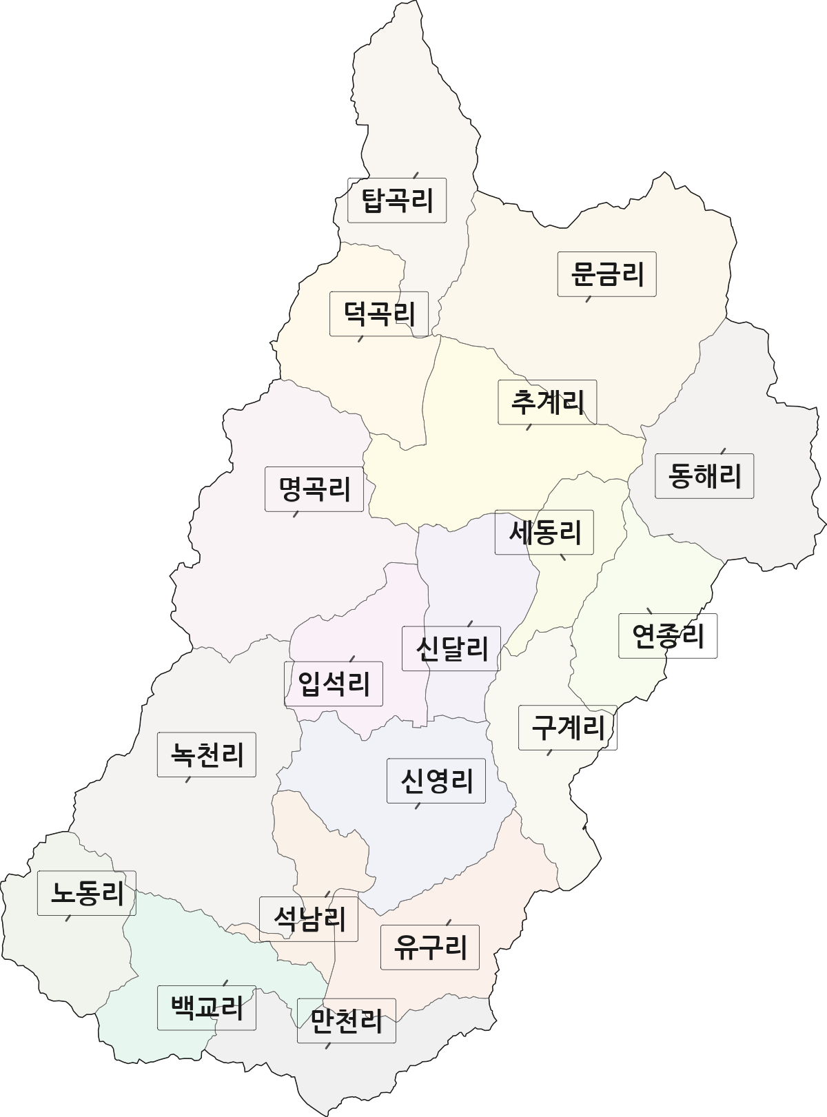 충청남도 공주시 유구읍 법정동 리 구분 행정구역 경계 지도