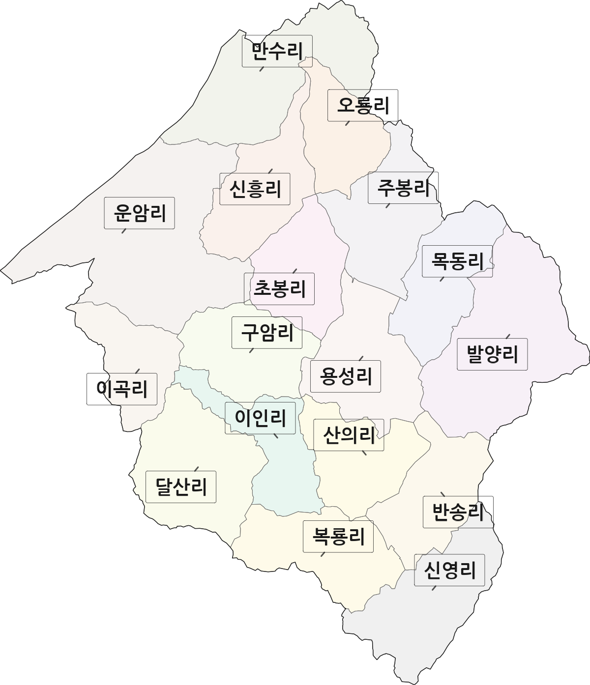 충청남도 공주시 이인면 법정동 리 구분 행정구역 경계 지도