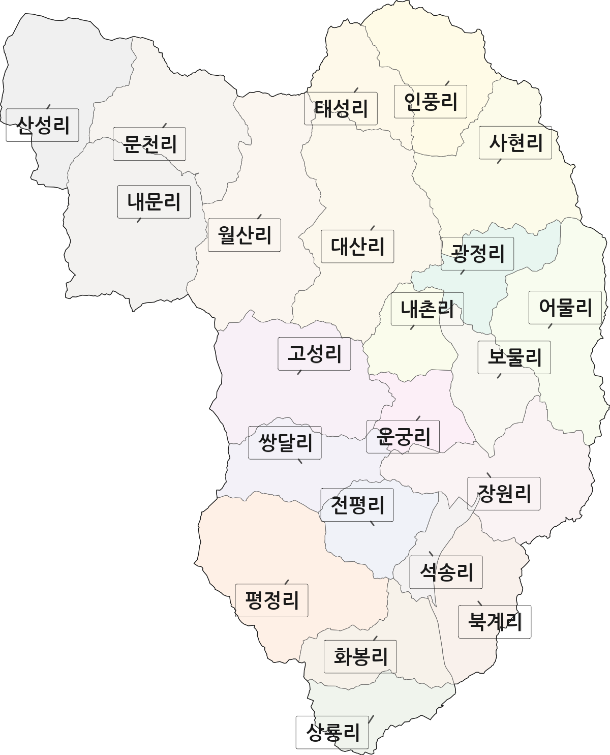 충청남도 공주시 정안면 법정동 리 구분 행정구역 경계 지도