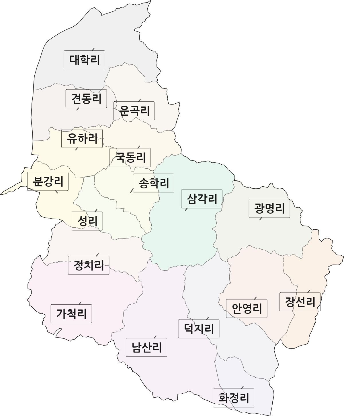 충청남도 공주시 탄천면 법정동 리 구분 행정구역 경계 지도
