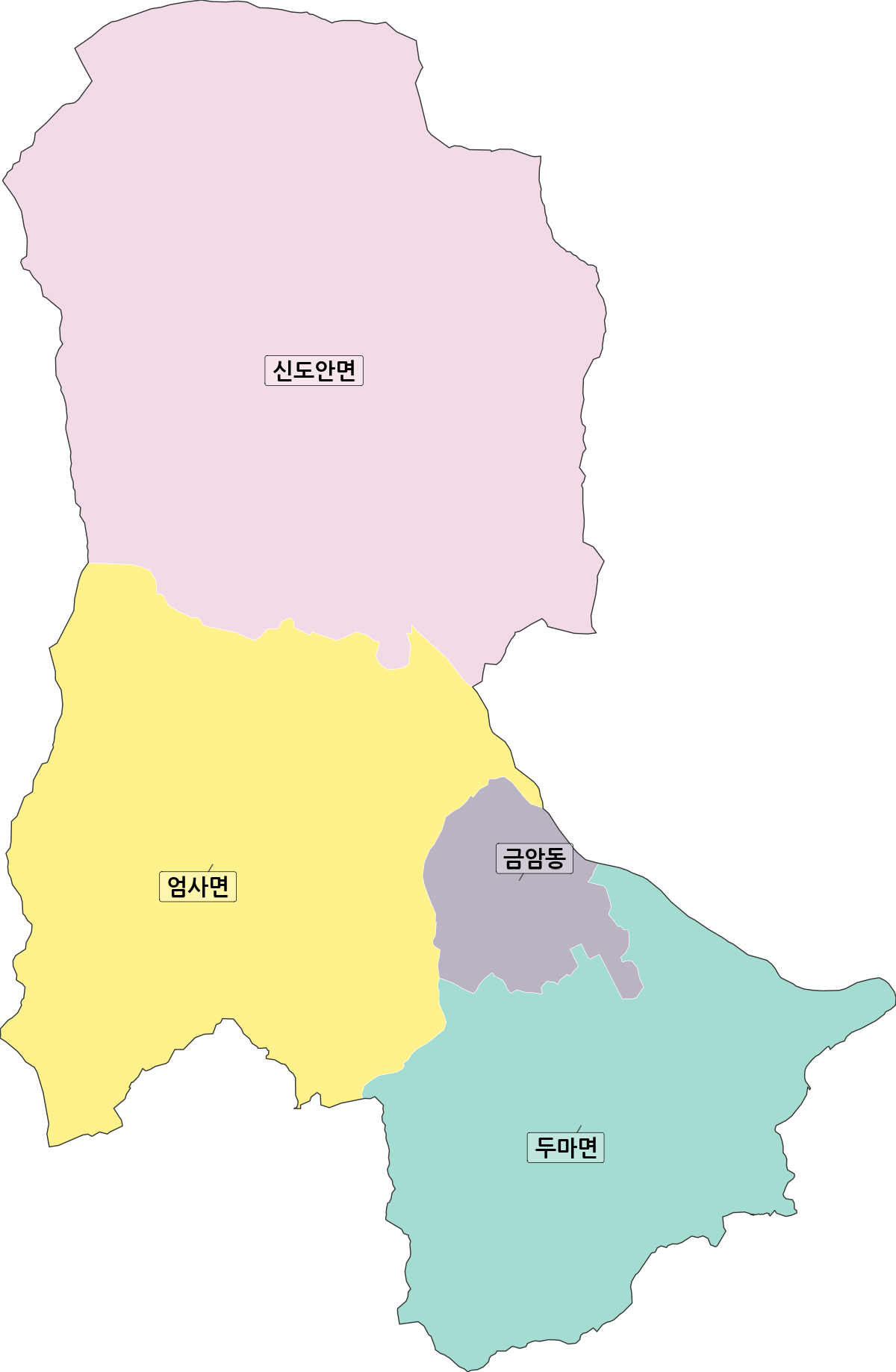 충청남도 계룡시 행정동 행정구역 경계 지도