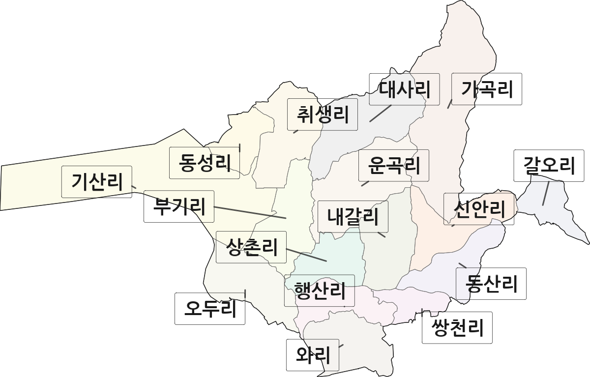 충청남도 홍성군 갈산면 법정동 리 구분 행정구역 경계 지도