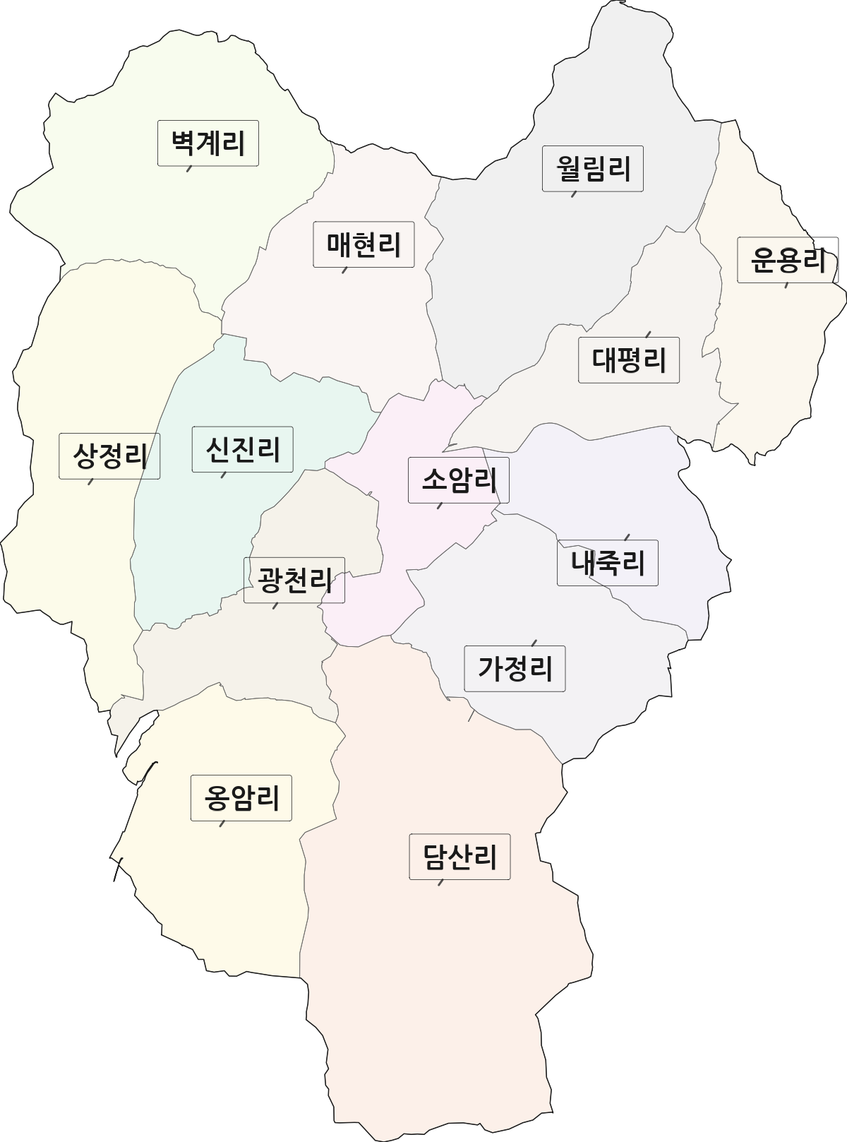 충청남도 홍성군 광천읍 법정동 리 구분 행정구역 경계 지도