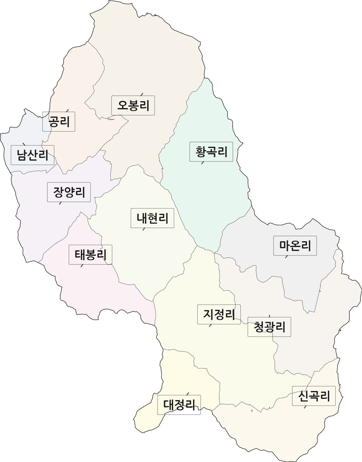 충청남도 홍성군 구항면 법정동 리 구분 행정구역 경계 지도
