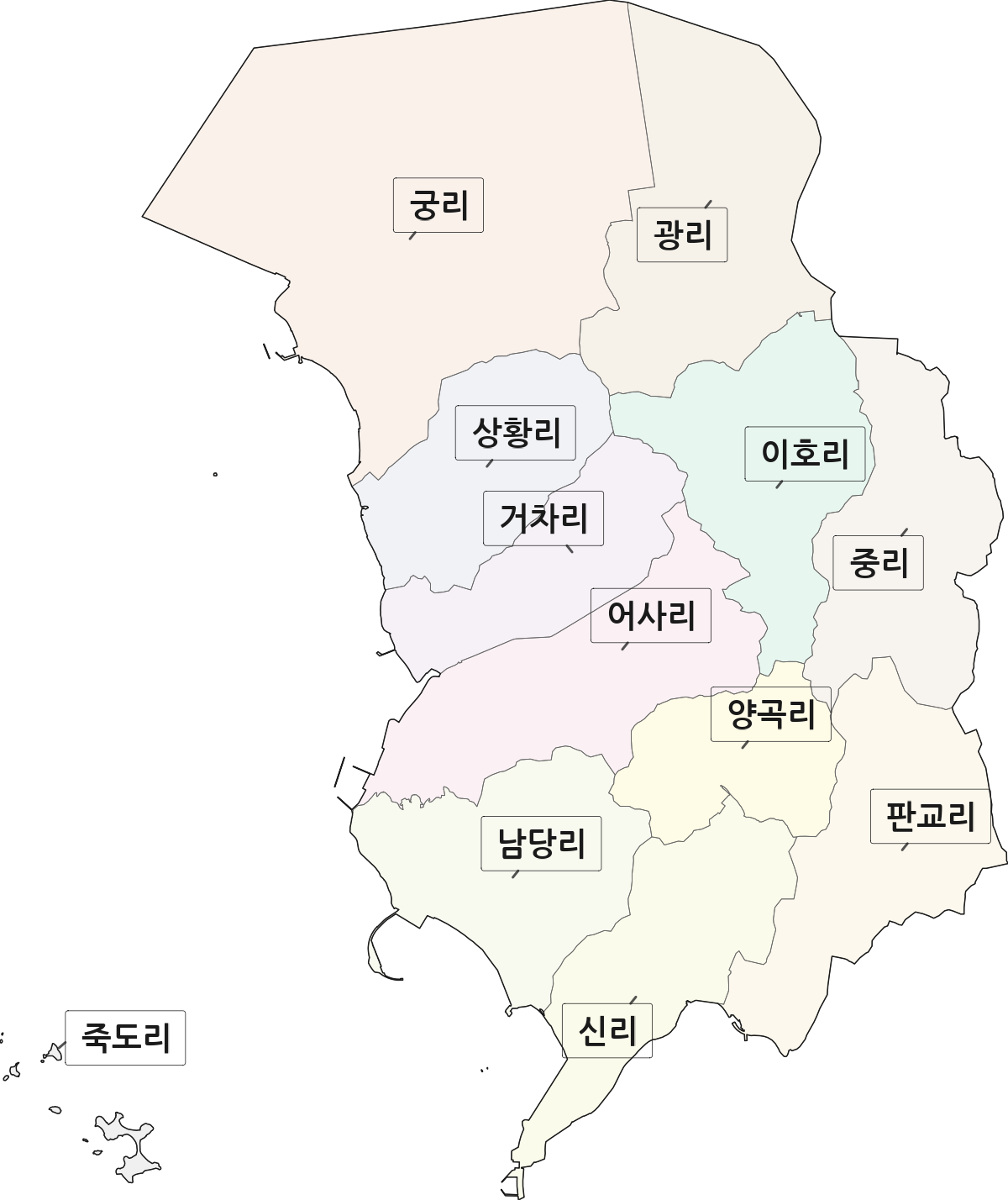 충청남도 홍성군 서부면 법정동 리 구분 행정구역 경계 지도