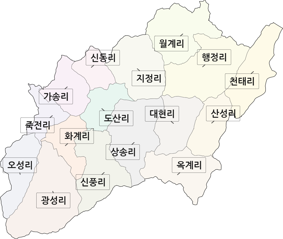 충청남도 홍성군 장곡면 법정동 리 구분 행정구역 경계 지도