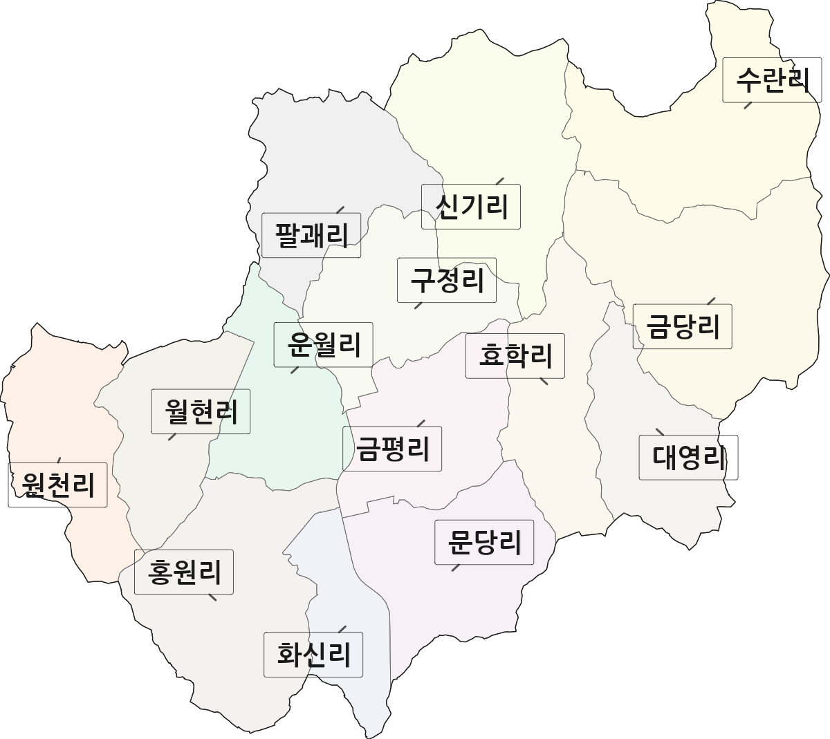 충청남도 홍성군 홍동면 법정동 리 구분 행정구역 경계 지도