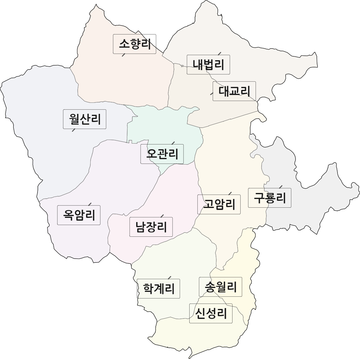 충청남도 홍성군 홍성읍 법정동 리 구분 행정구역 경계 지도