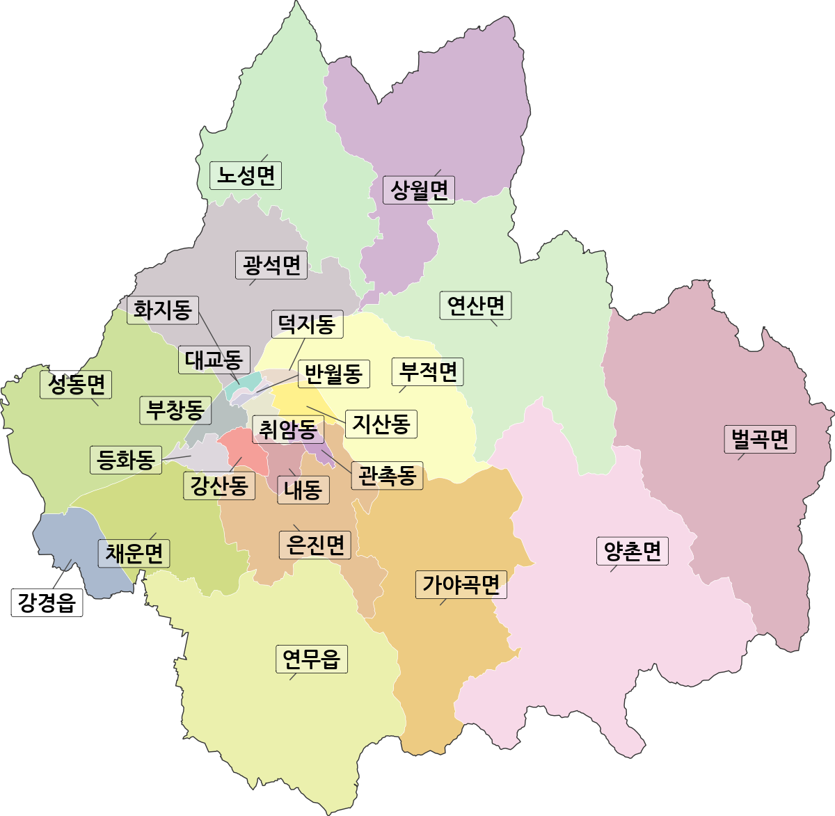충청남도 논산시 법정동 행정구역 경계 지도