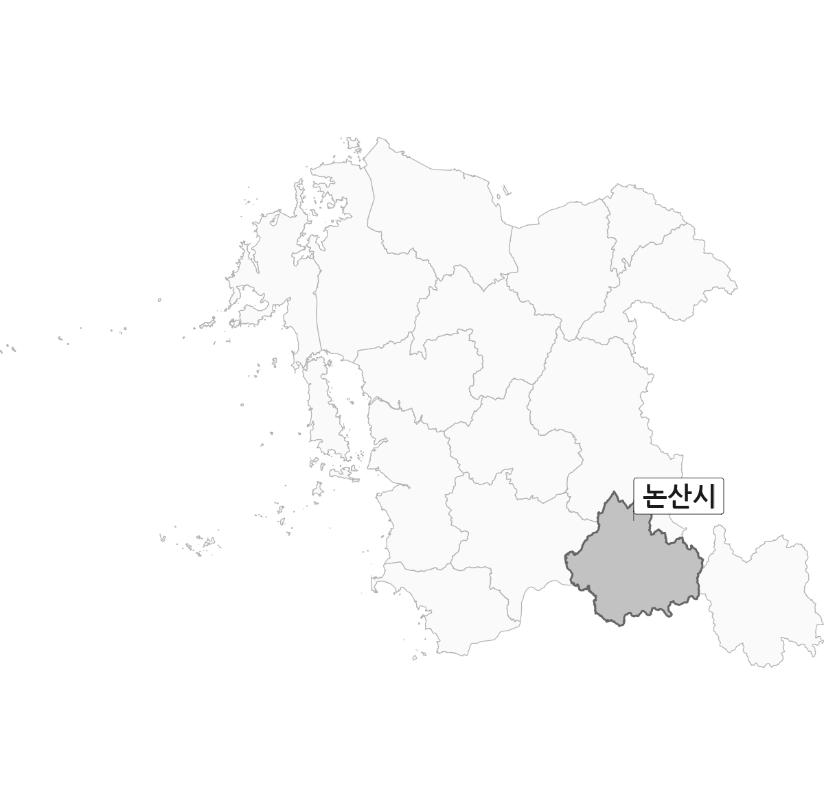 충청남도 범위 내 논산시 행정구역 경계 지도