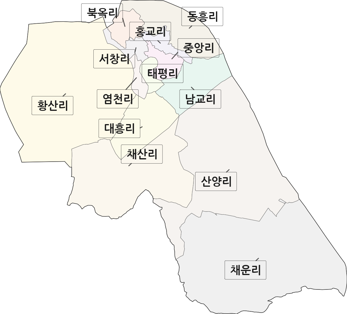 충청남도 논산시 강경읍 법정동 리 구분 행정구역 경계 지도